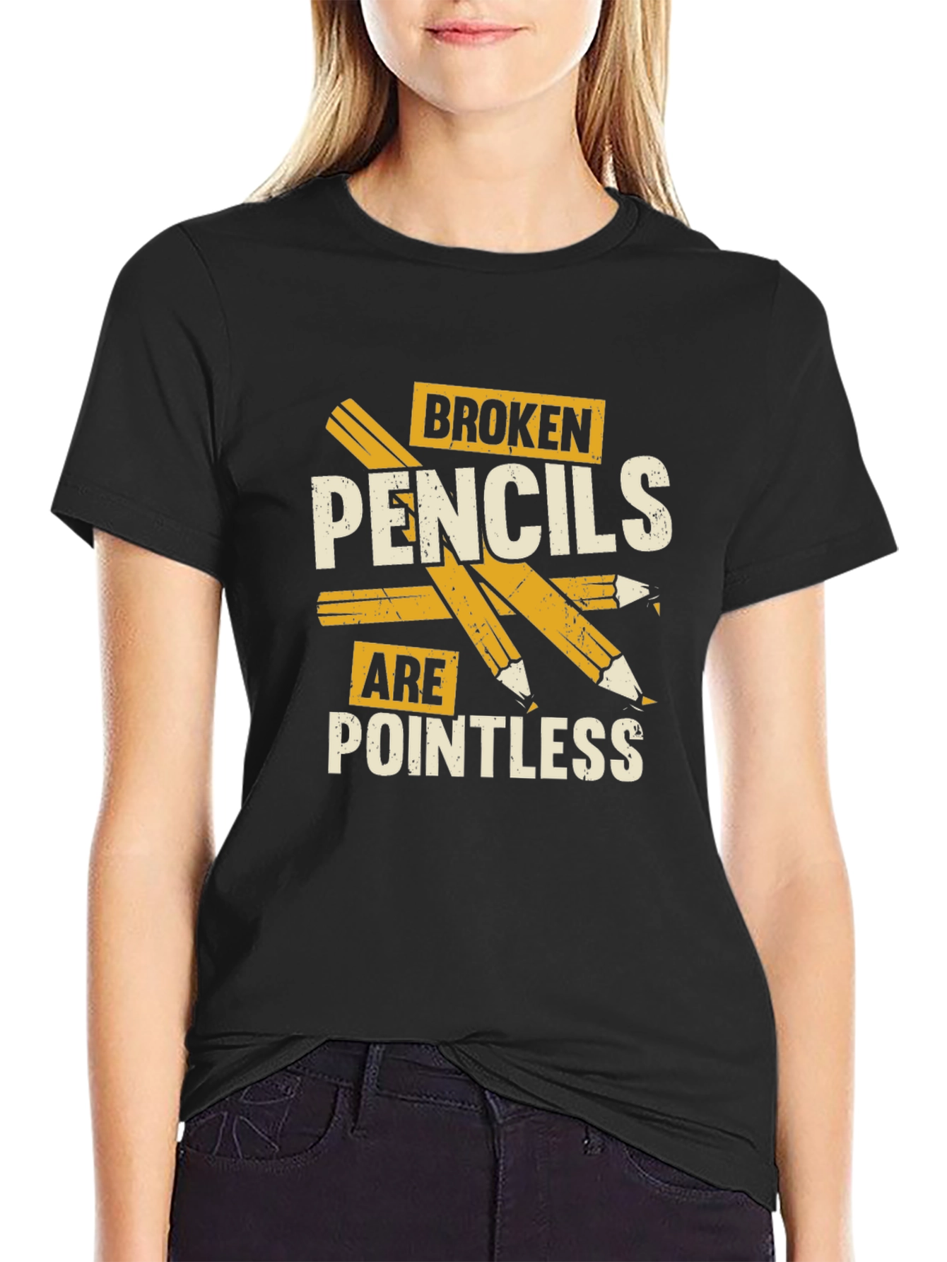 Black Broken Pencils T-Shirt - Pointless Graphic Tee view 2