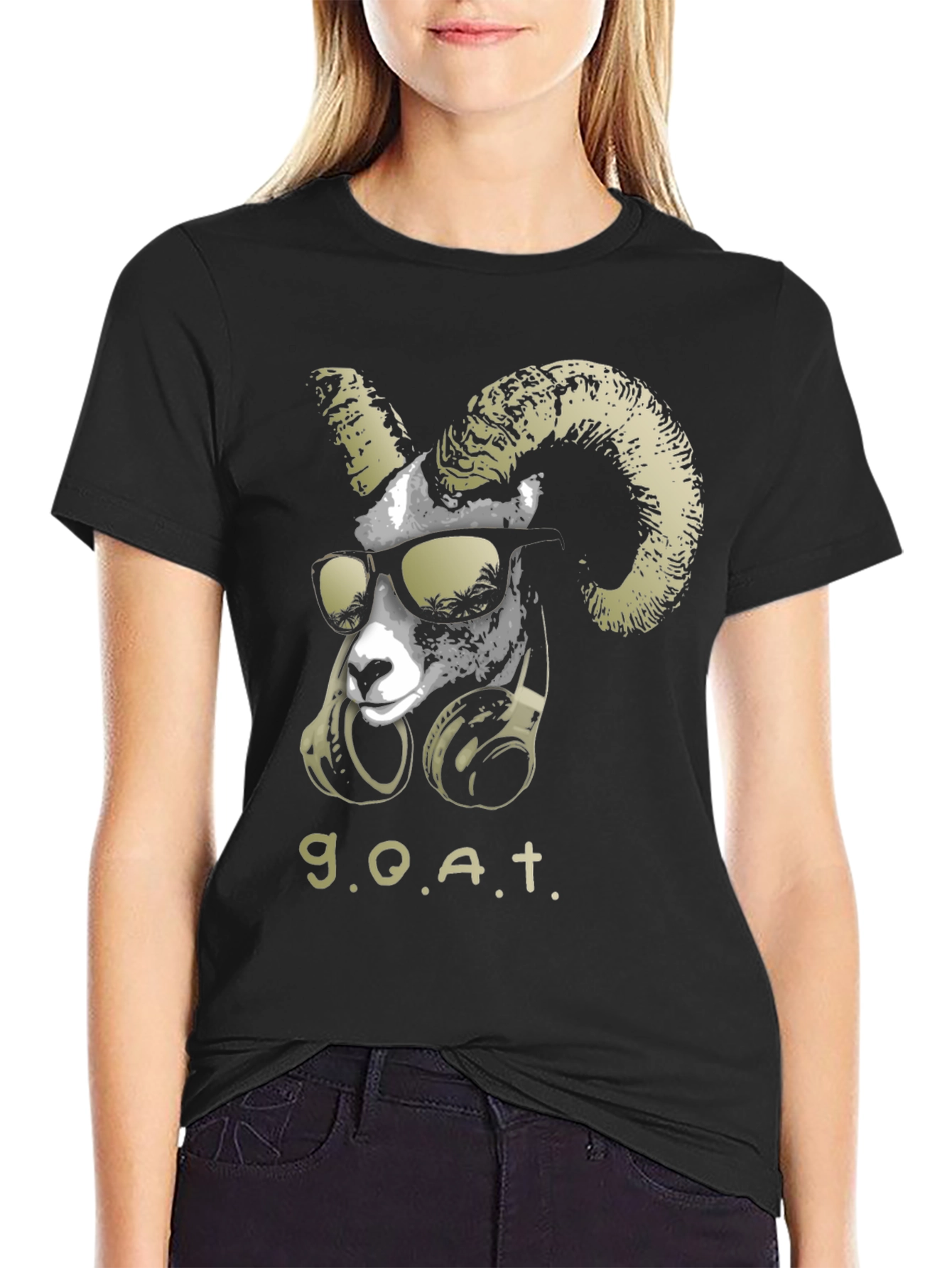 Black GOAT Graphic T-Shirt - Cool Animal Tee view 2