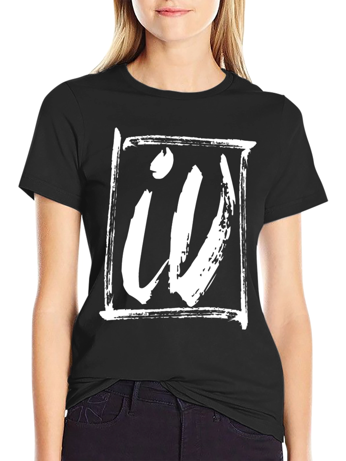 Black Bold Graphic Tee - Black with White Abstract Design view 2