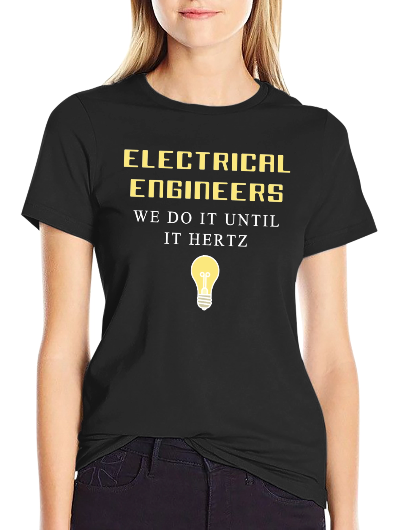 Black Electrical Engineer Humor Tee - We Do It Until It Hertz view 2