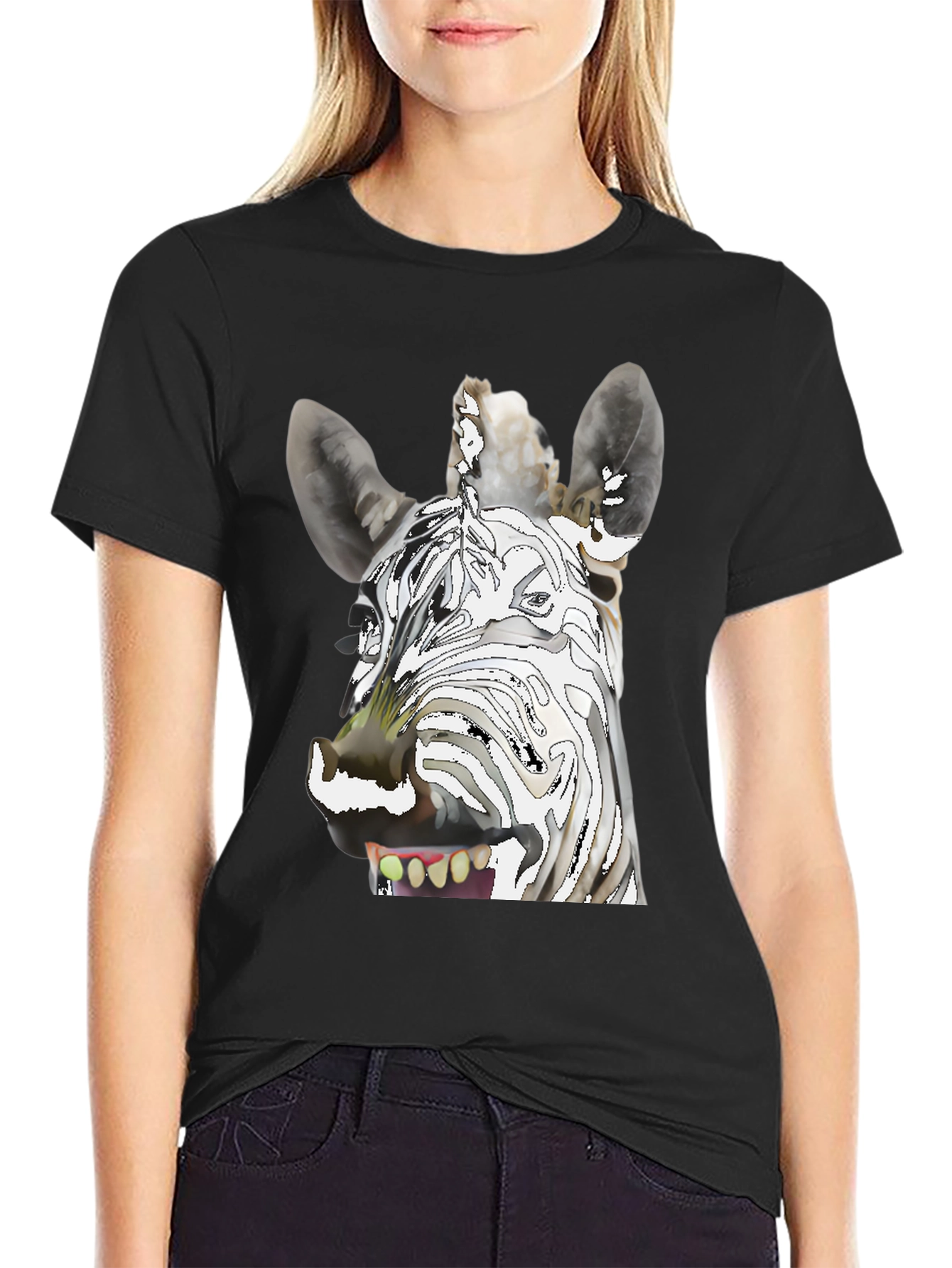 Black Zebra Graphic T-Shirt - Unique & Fun Design view 2