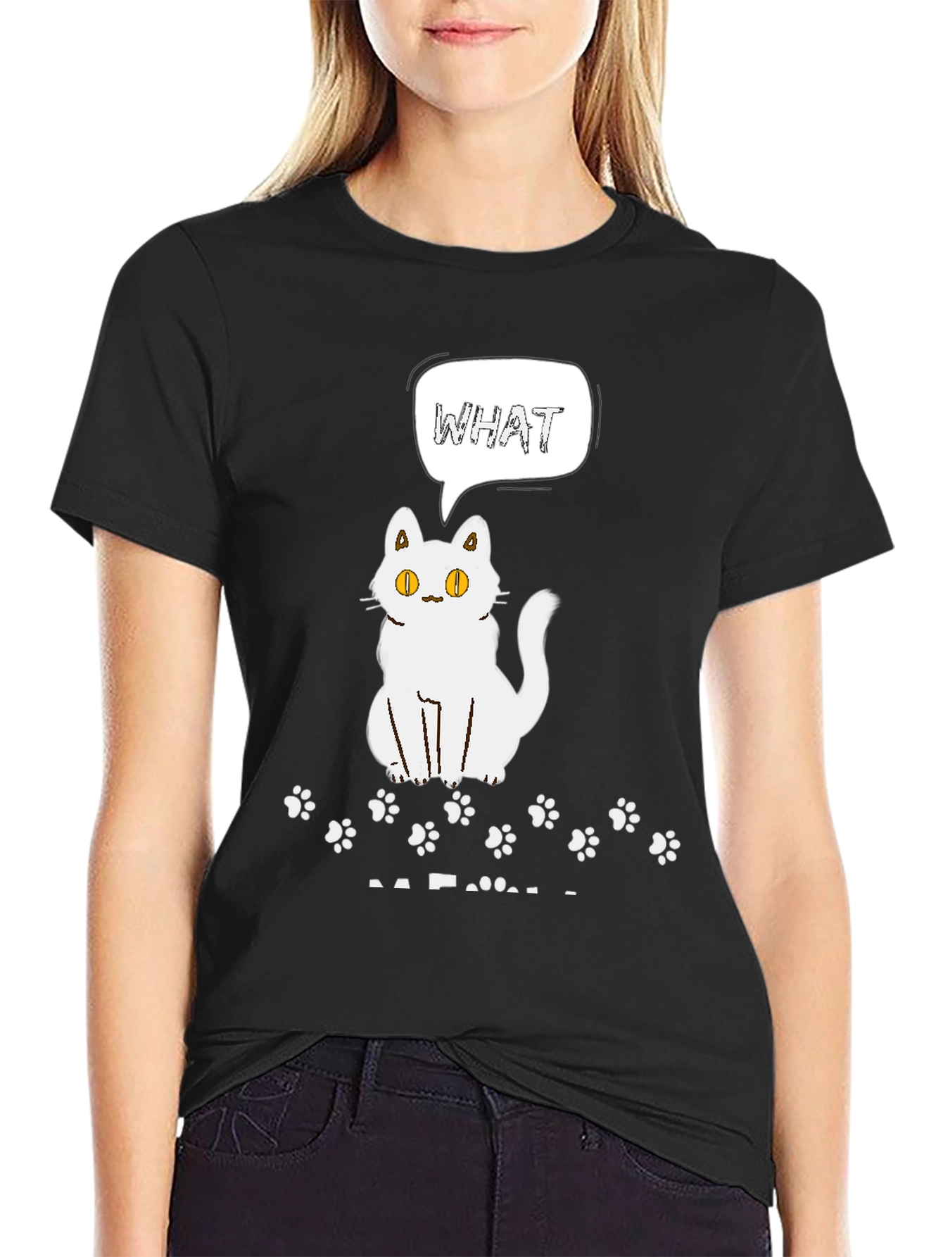 Black Funny Cat What T-Shirt for Men view 2