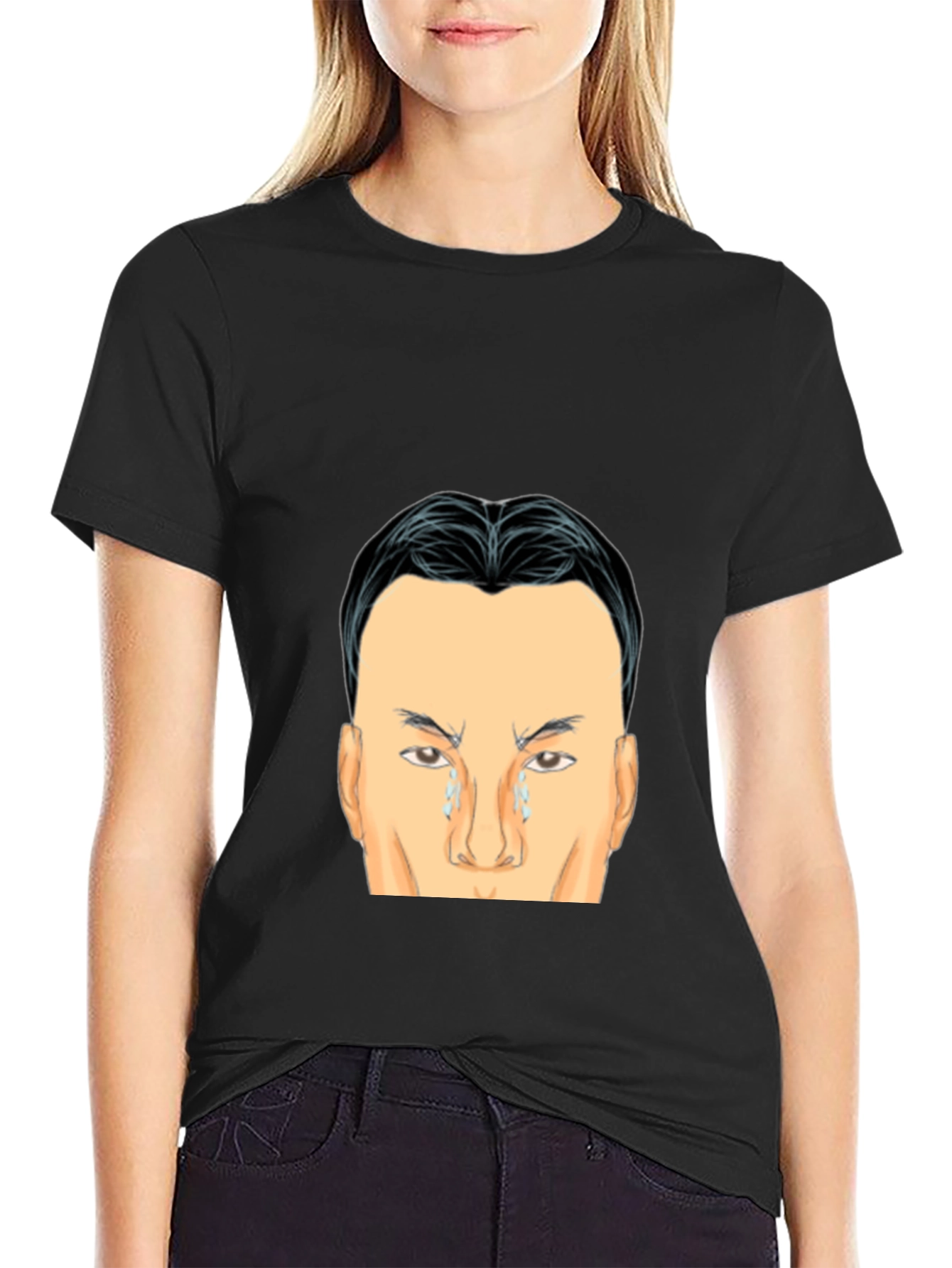 Black Crying Face Graphic Black T-Shirt view 2