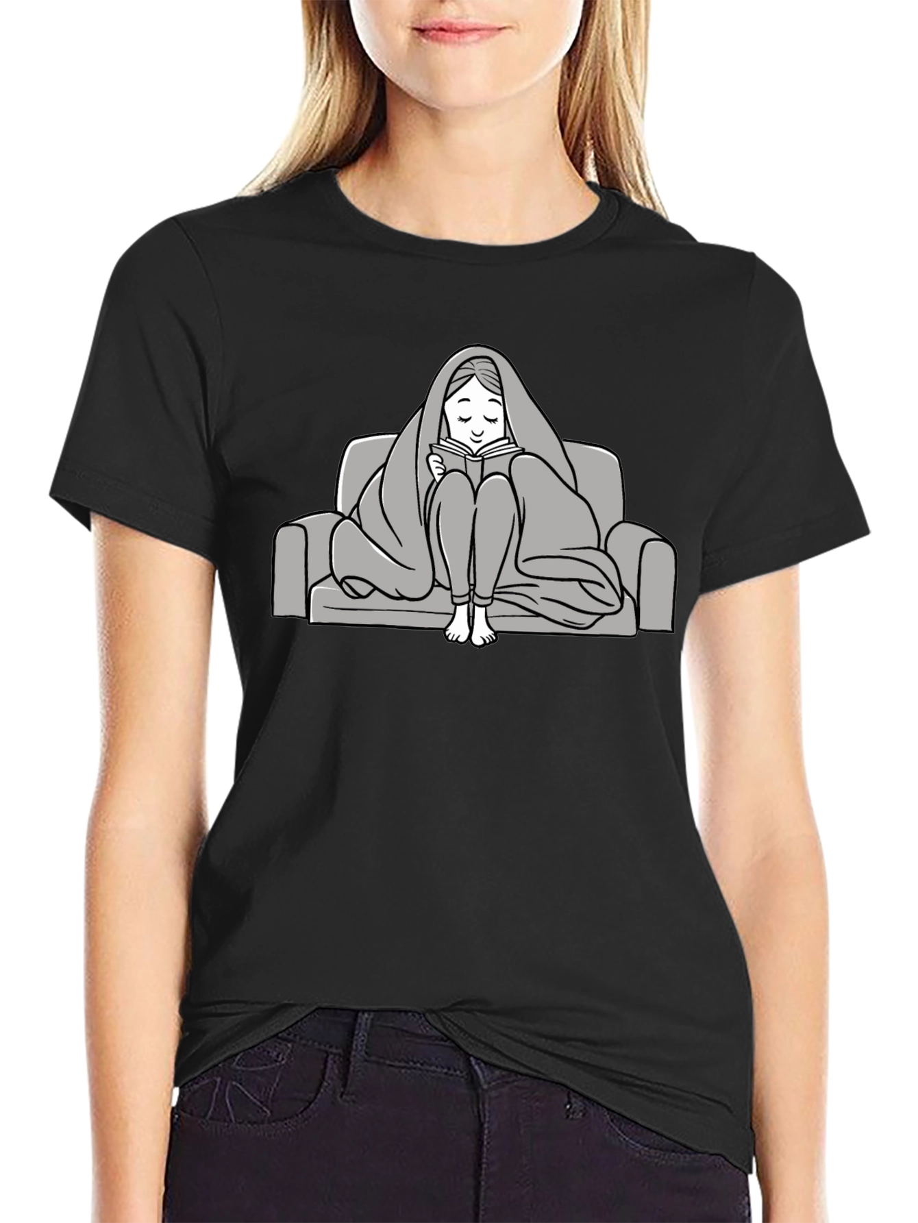 Black Cozy Reader T-Shirt - Comfort & Style view 2