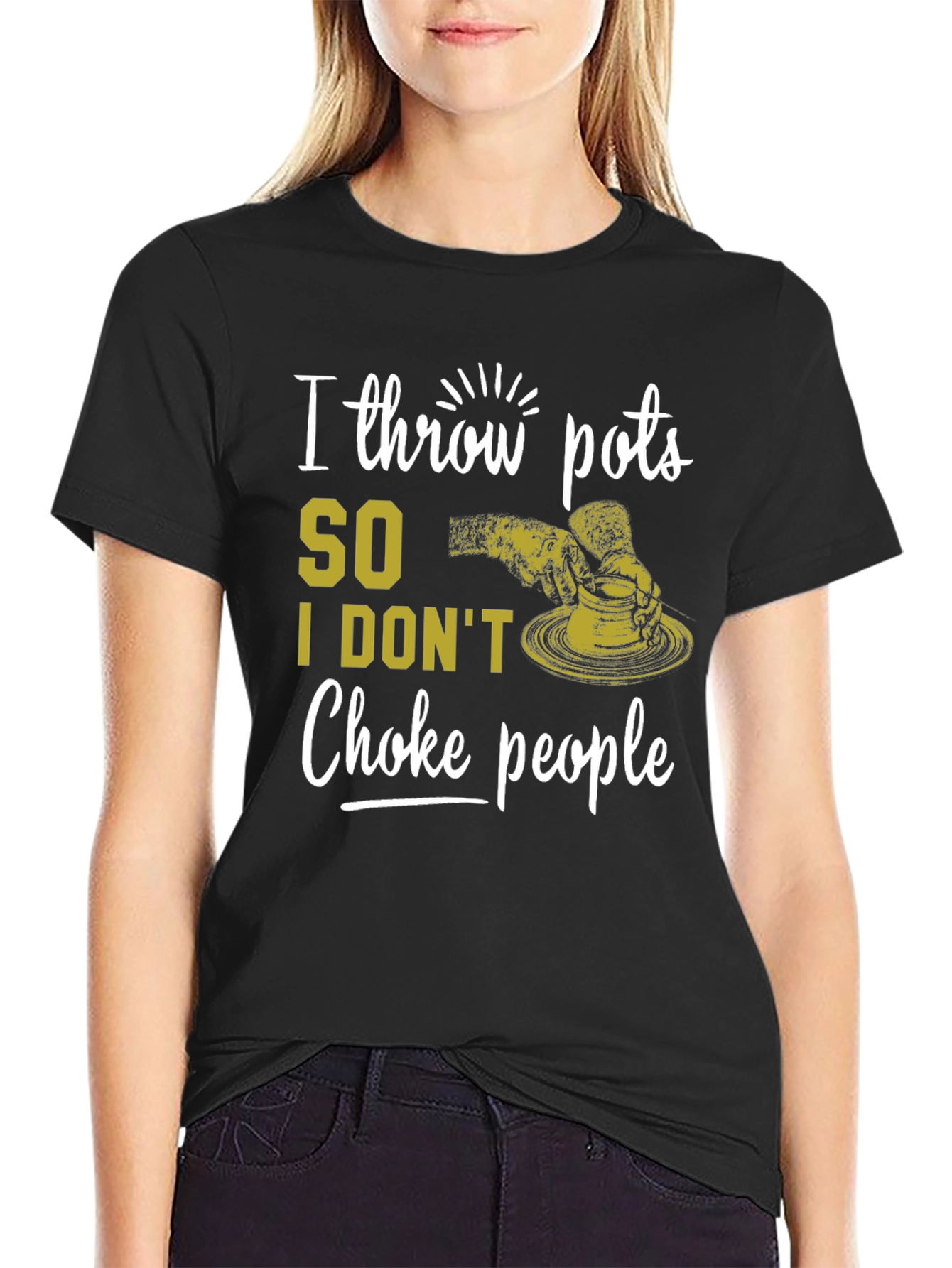 Black I Throw Pots T-Shirt - Funny Pottery Lover Tee view 2