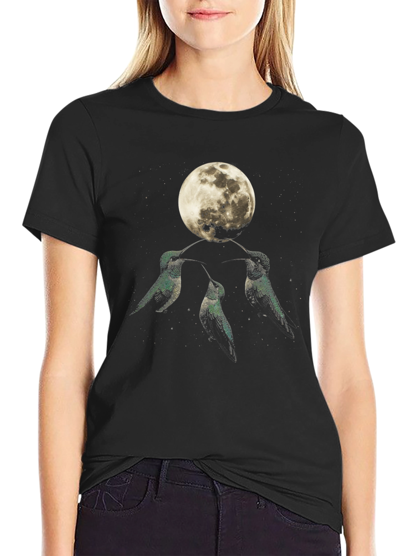 Black Hummingbird Moon Graphic Tee view 2
