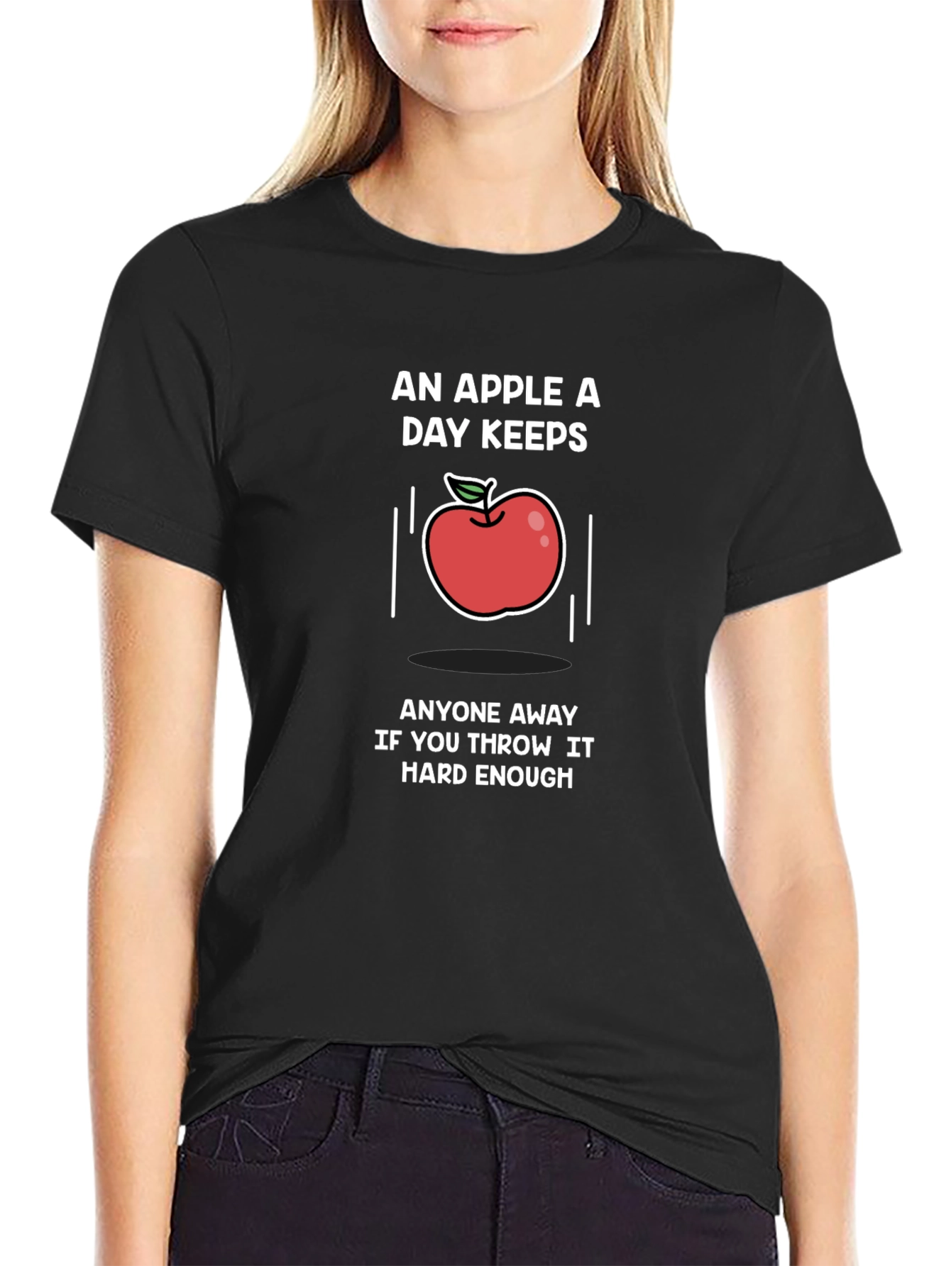 Black An Apple a Day T-Shirt - Funny Sarcastic Tee view 2