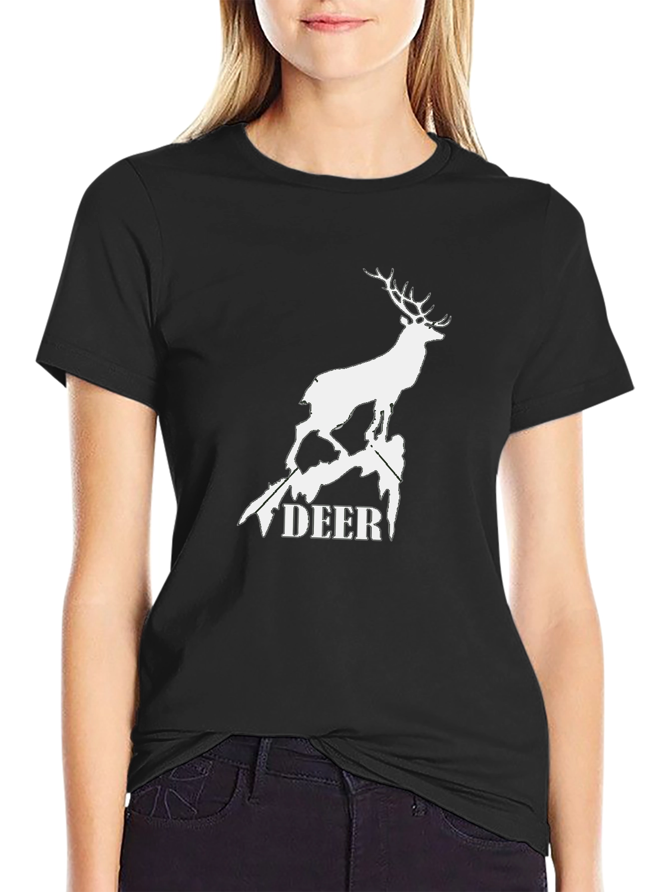 Black Deer Graphic Tee - Black Cotton T-Shirt view 2