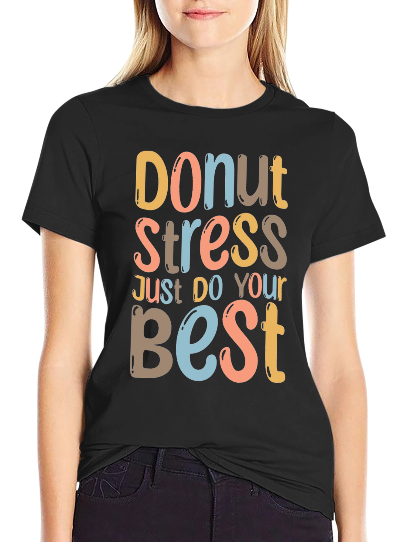 Black Donut Stress Graphic Tee - Relaxed Fit Comfort view 2