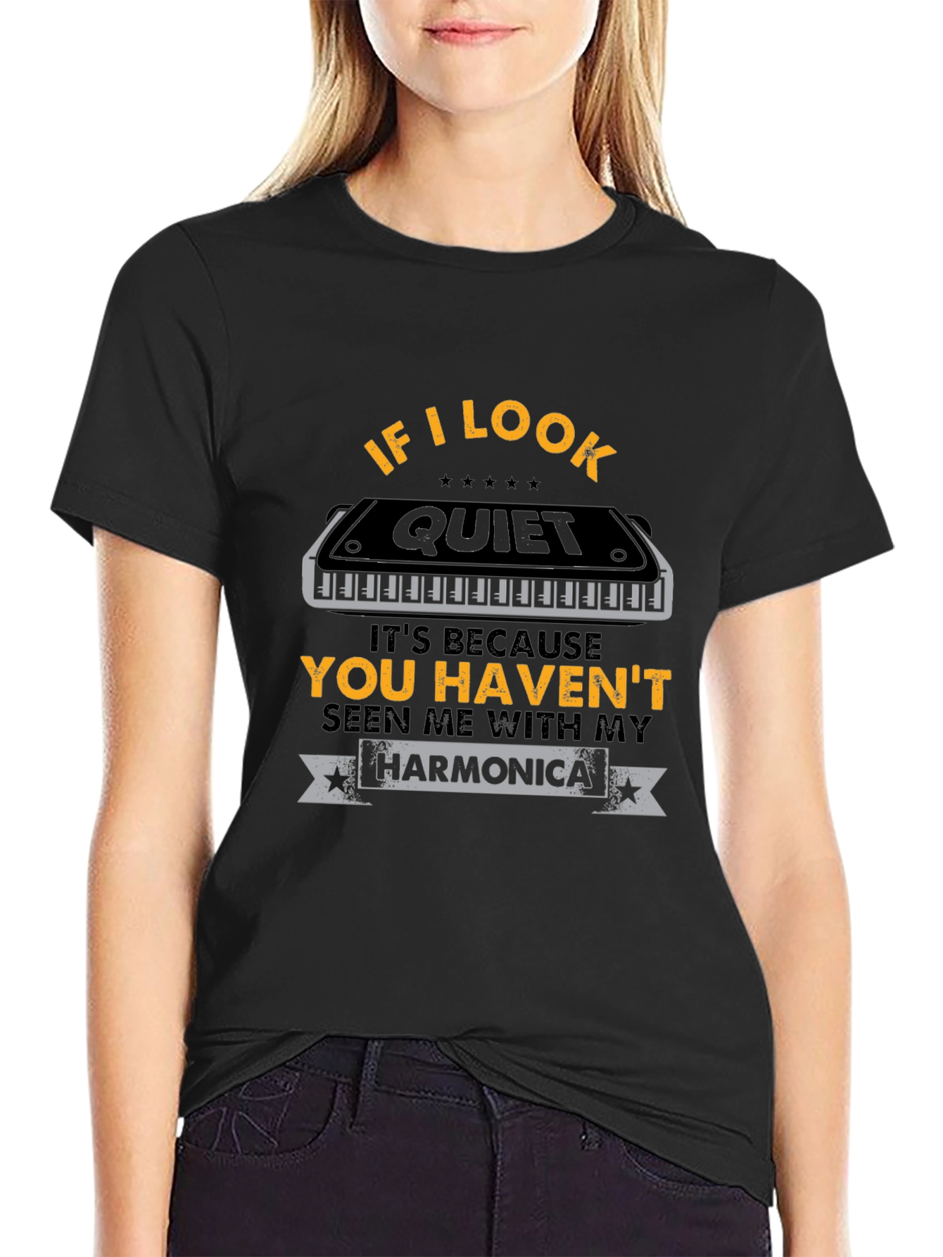 Black If I Look Quiet Harmonica T-Shirt view 2