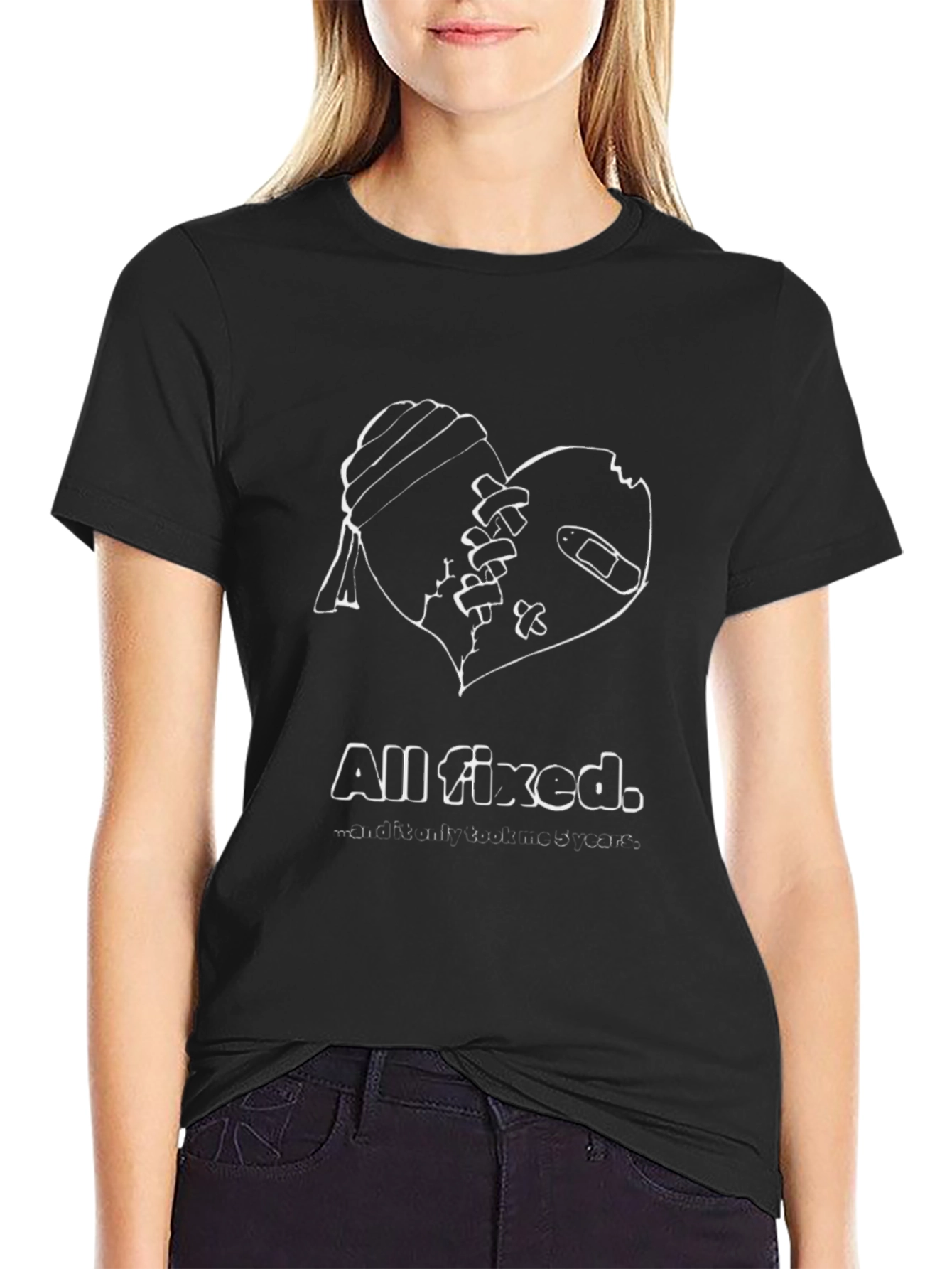 Black All Fixed Heart Graphic Black T-Shirt view 2
