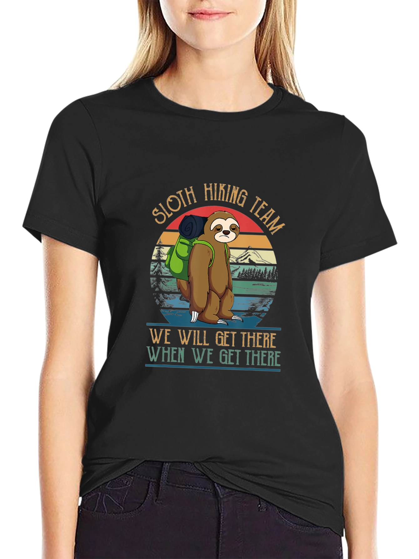 Black Sloth Hiking Team Graphic T-Shirt view 2