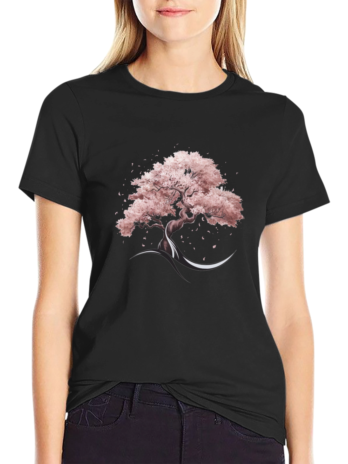 Black Sakura Tree Graphic Tee - Black Cotton Blend view 2