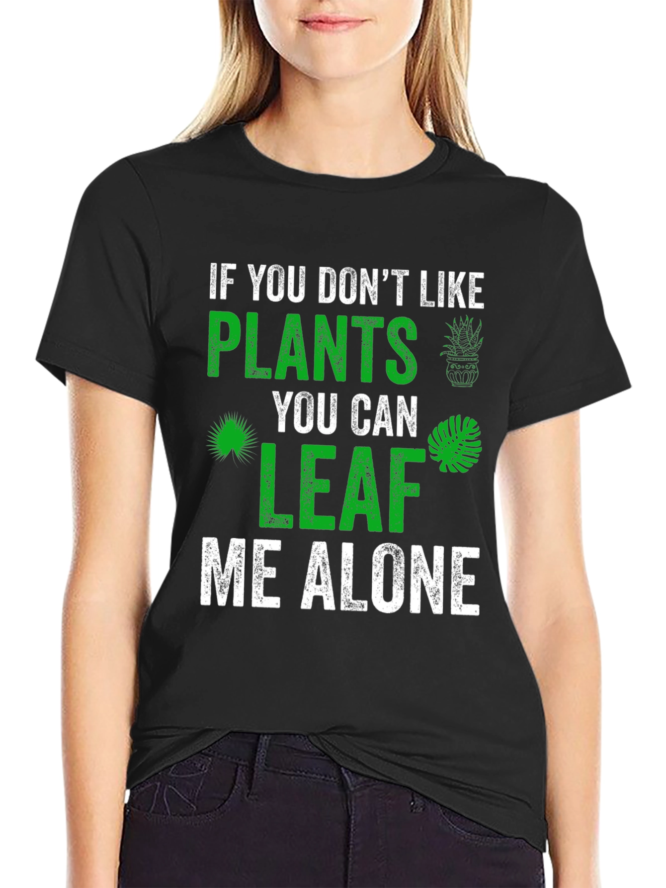 Black Plant Lover Graphic Tee - Leaf Me Alone view 2