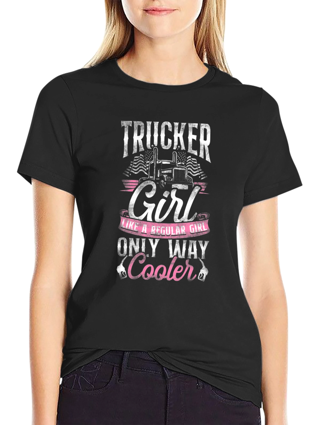 Black Trucker Girl T-Shirt - Only Way Cooler! view 2