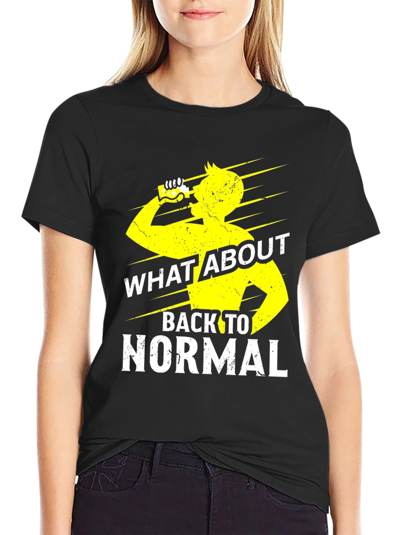 Black What About Back To Normal Graphic Tee view 2