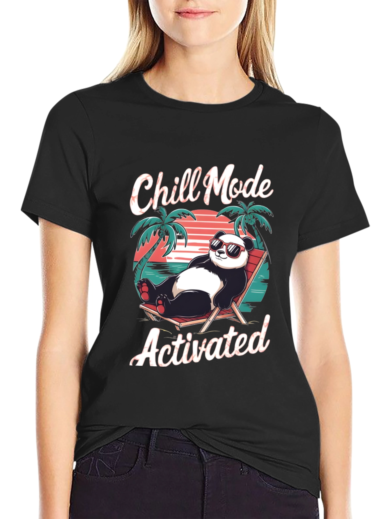 Black Chill Mode Panda T-Shirt: Relaxed Bear Vibes view 2