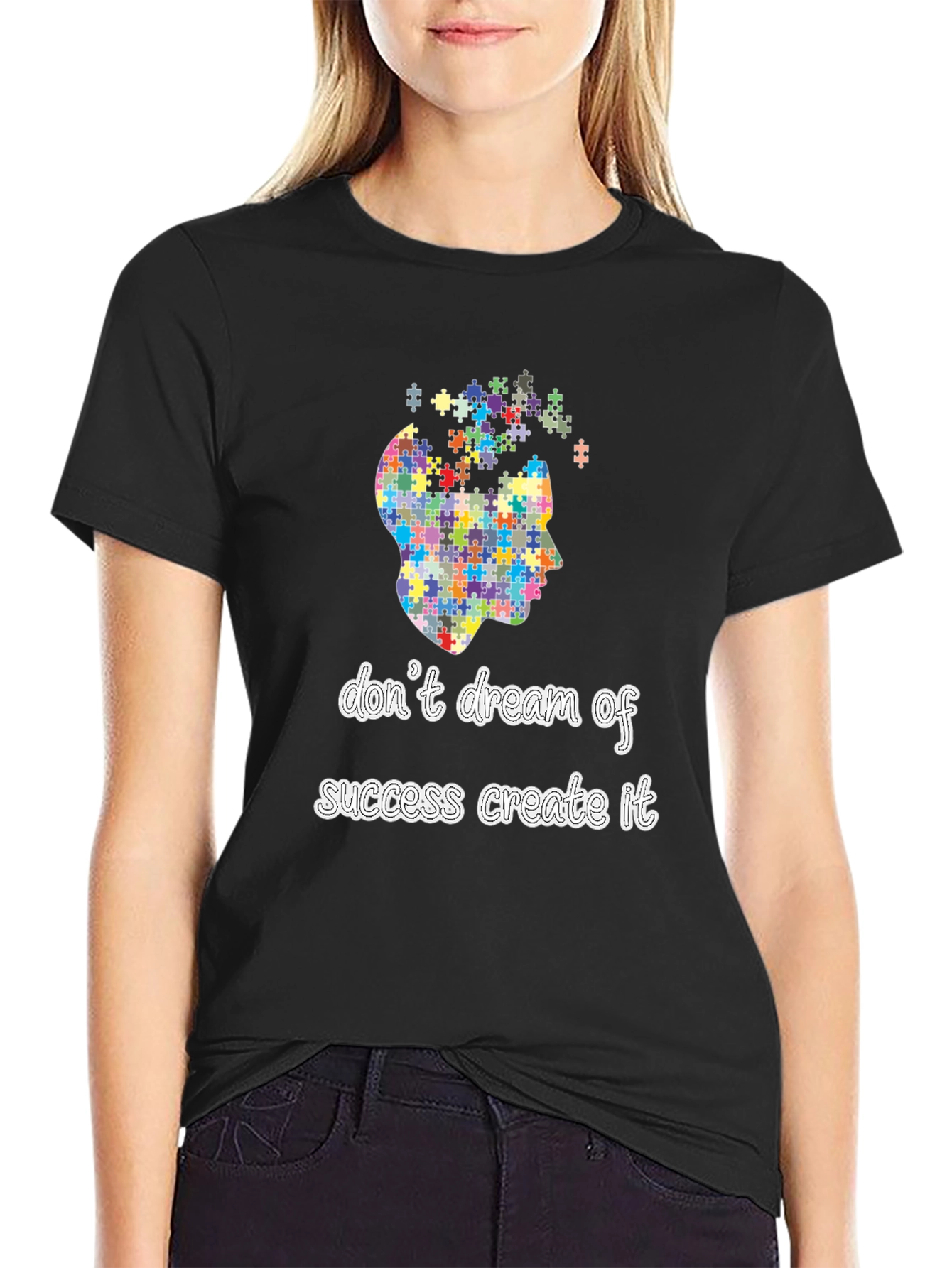 Black Inspirational Puzzle Piece Mindset Black T-Shirt view 2