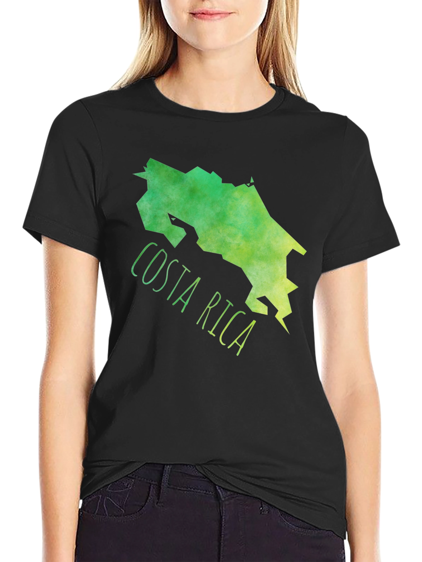 Black Costa Rica Map Graphic Tee - Black Cotton T-Shirt view 2