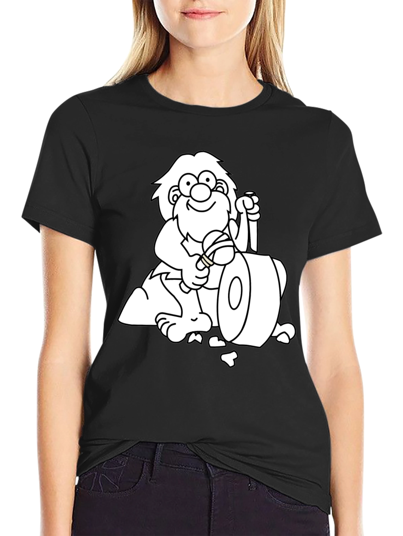 Black Cartoon Caveman Graphic Tee - Black view 2