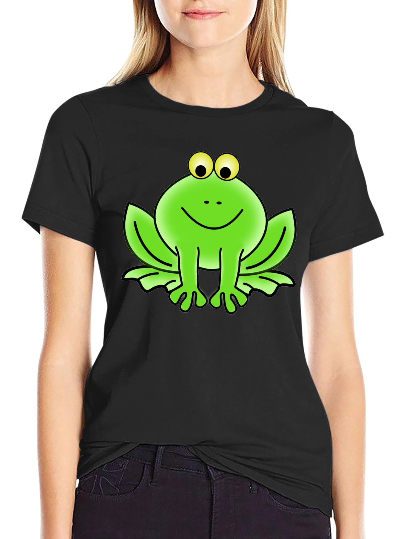 Black Funny Frog Graphic Tee - Black Cotton T-Shirt view 2