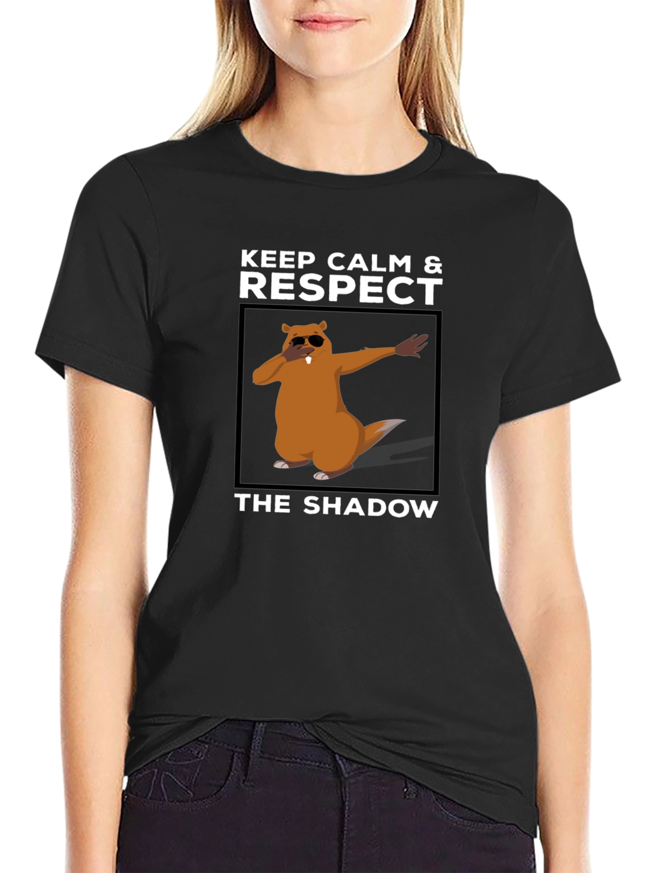 Black Keep Calm & Respect The Shadow T-Shirt view 2