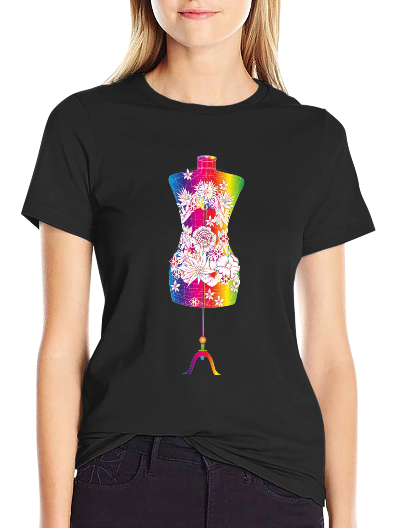 Black Rainbow Floral Mannequin Tee view 2