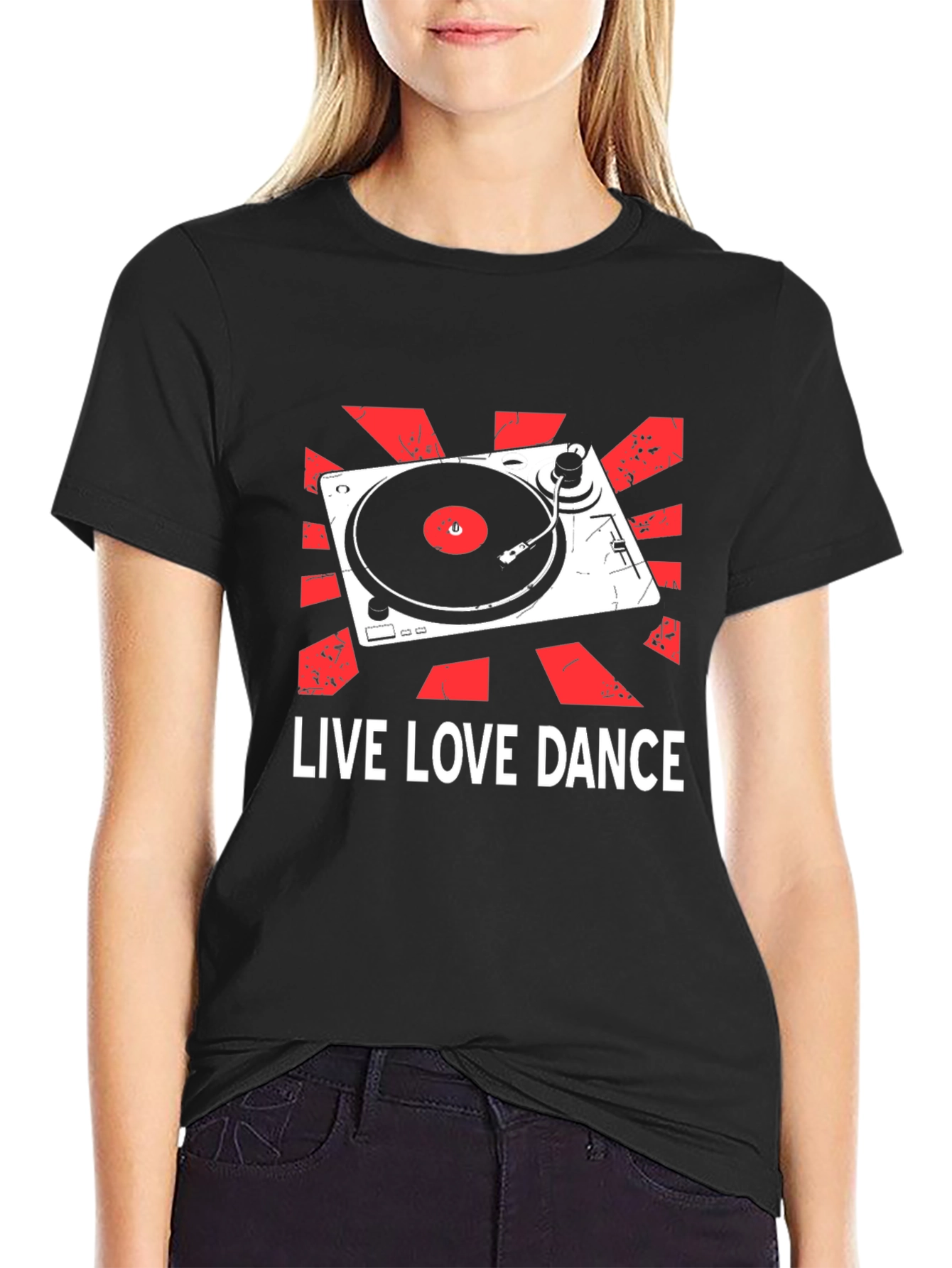 Black Live Love Dance DJ Turntable Graphic T-Shirt view 2