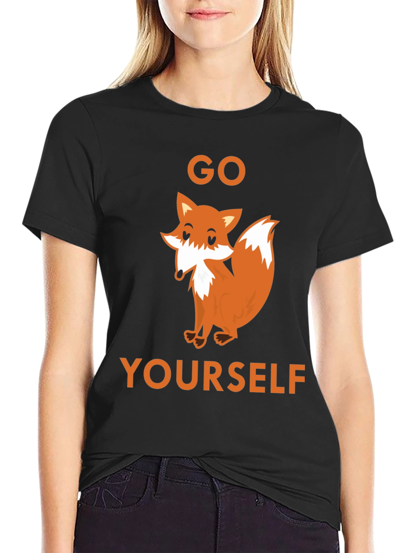 Black Go Fox Yourself Funny Graphic Tee - Black Cotton T-Shirt view 2