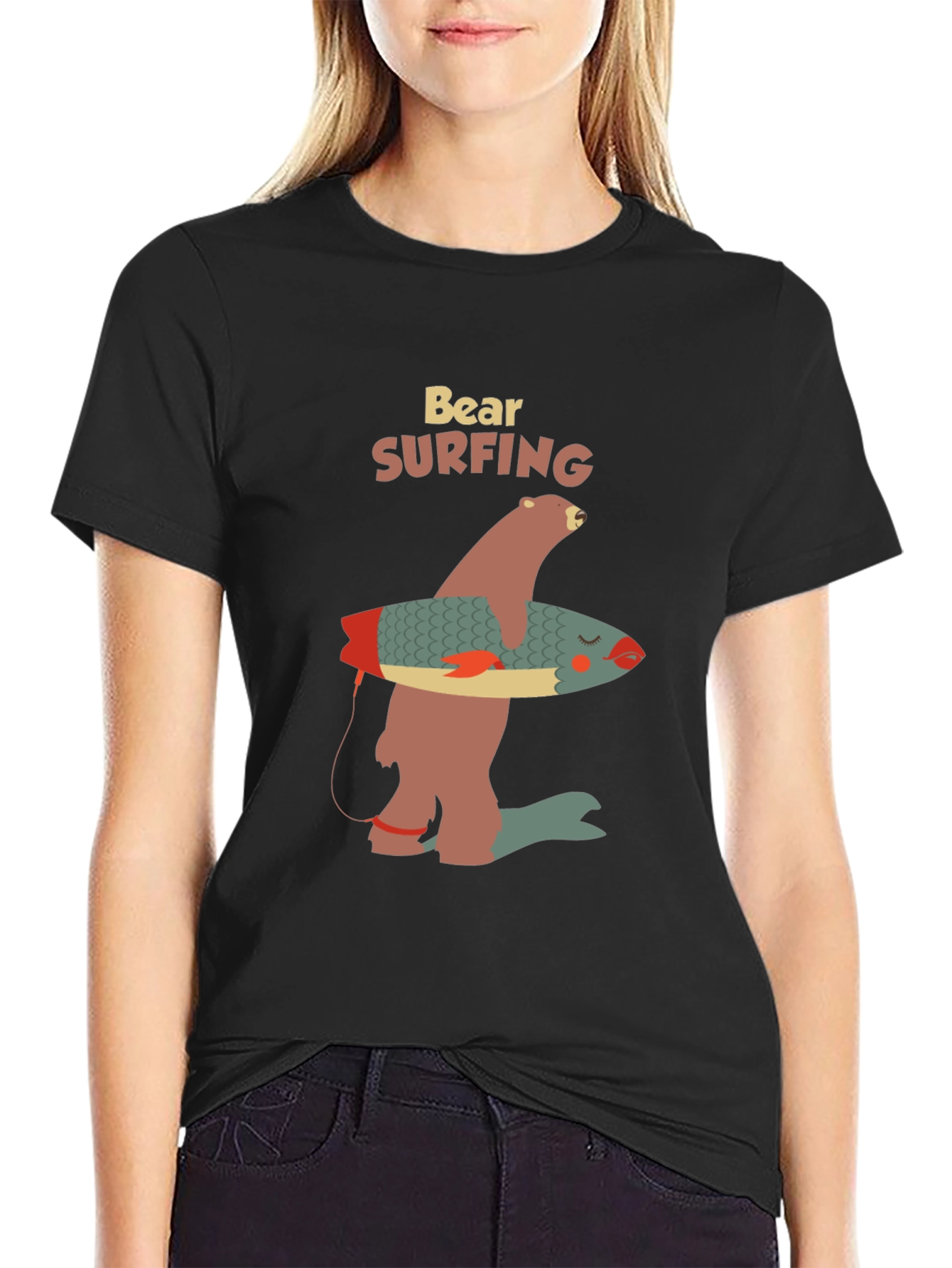 Black Bear Surfing Graphic Tee - Cool Casual Wear view 2