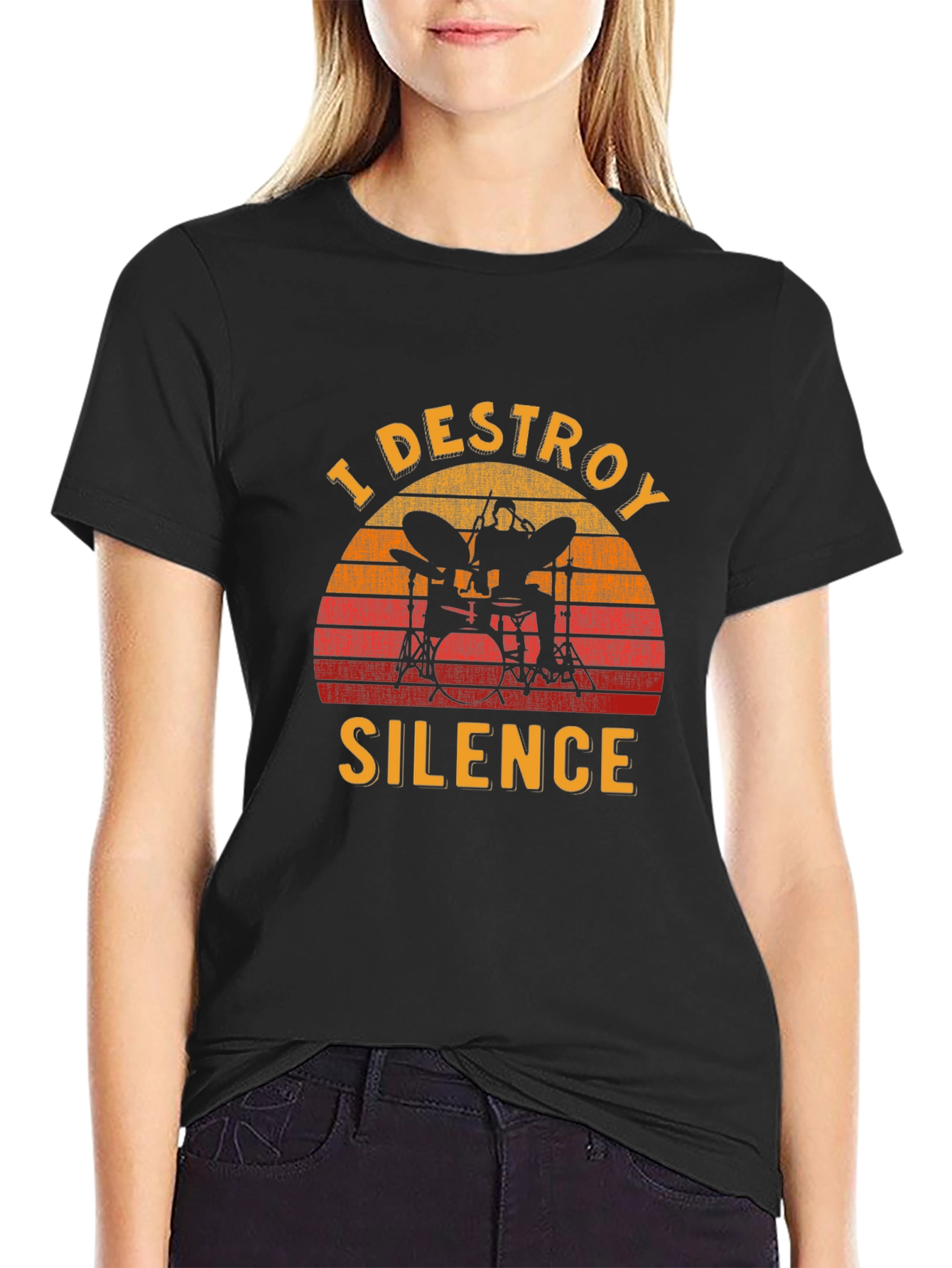 Black I Destroy Silence Drummer T-Shirt view 2
