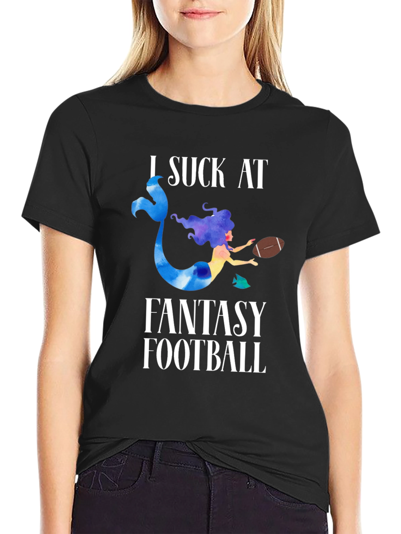 Black Fantasy Football Mermaid Graphic T-Shirt view 2