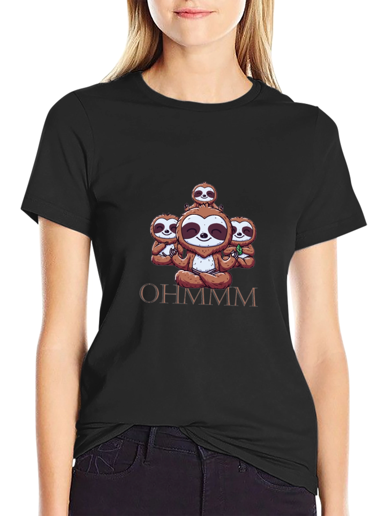 Black Ohm Sloth Meditation Black Tee view 2