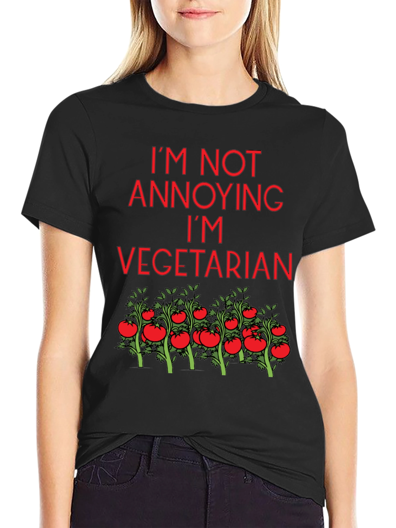 Black Funny Vegetarian Tomato Plant T-Shirt view 2