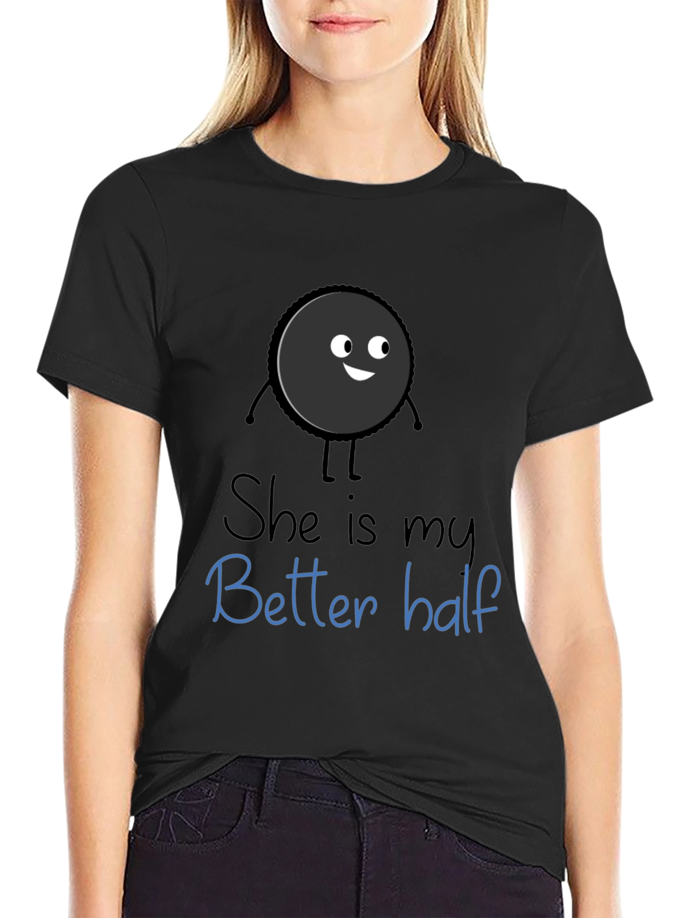 Black Funny Couples T-Shirt - She is my Better Half view 2