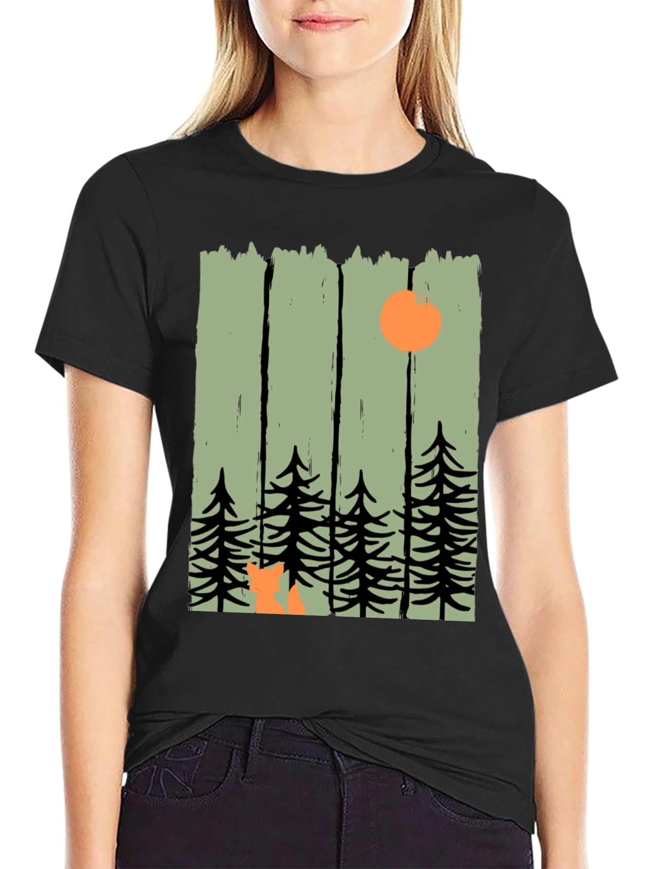 Black Nature Inspired Graphic Tee - Fox in the Forest view 2