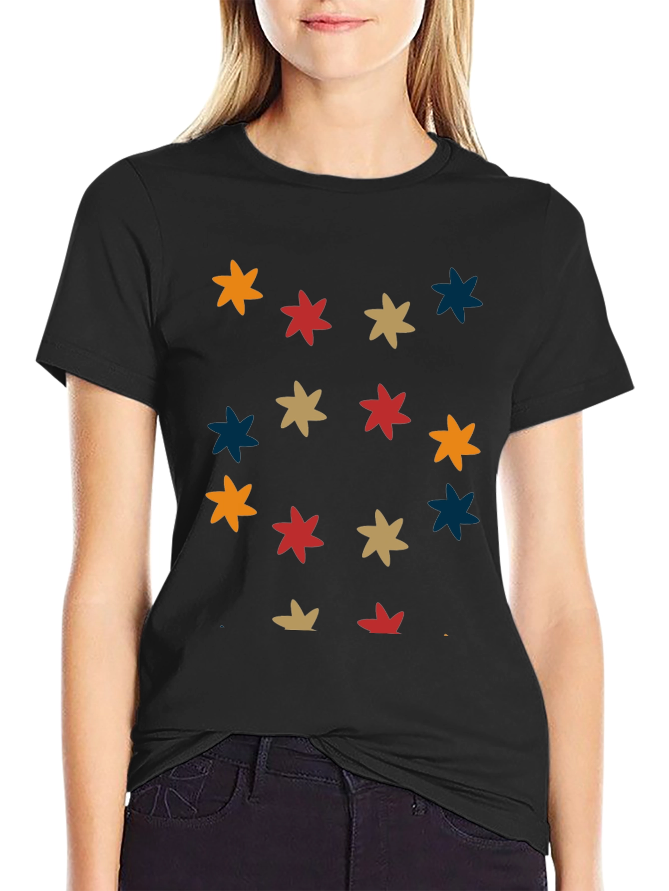 Black Retro Starburst Pattern Black T-Shirt view 2
