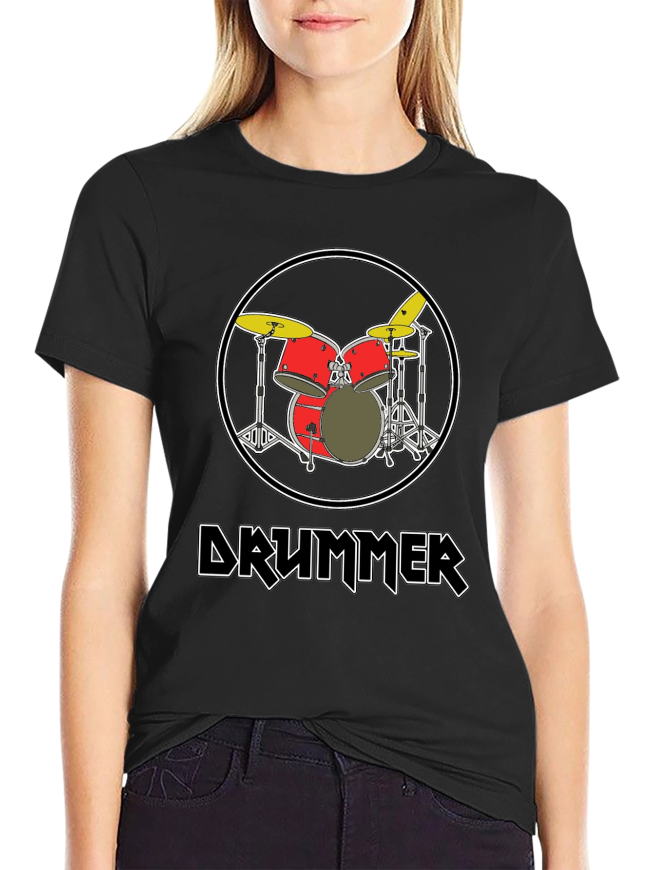 Black Drummer T-Shirt - Music Lover Tee view 2