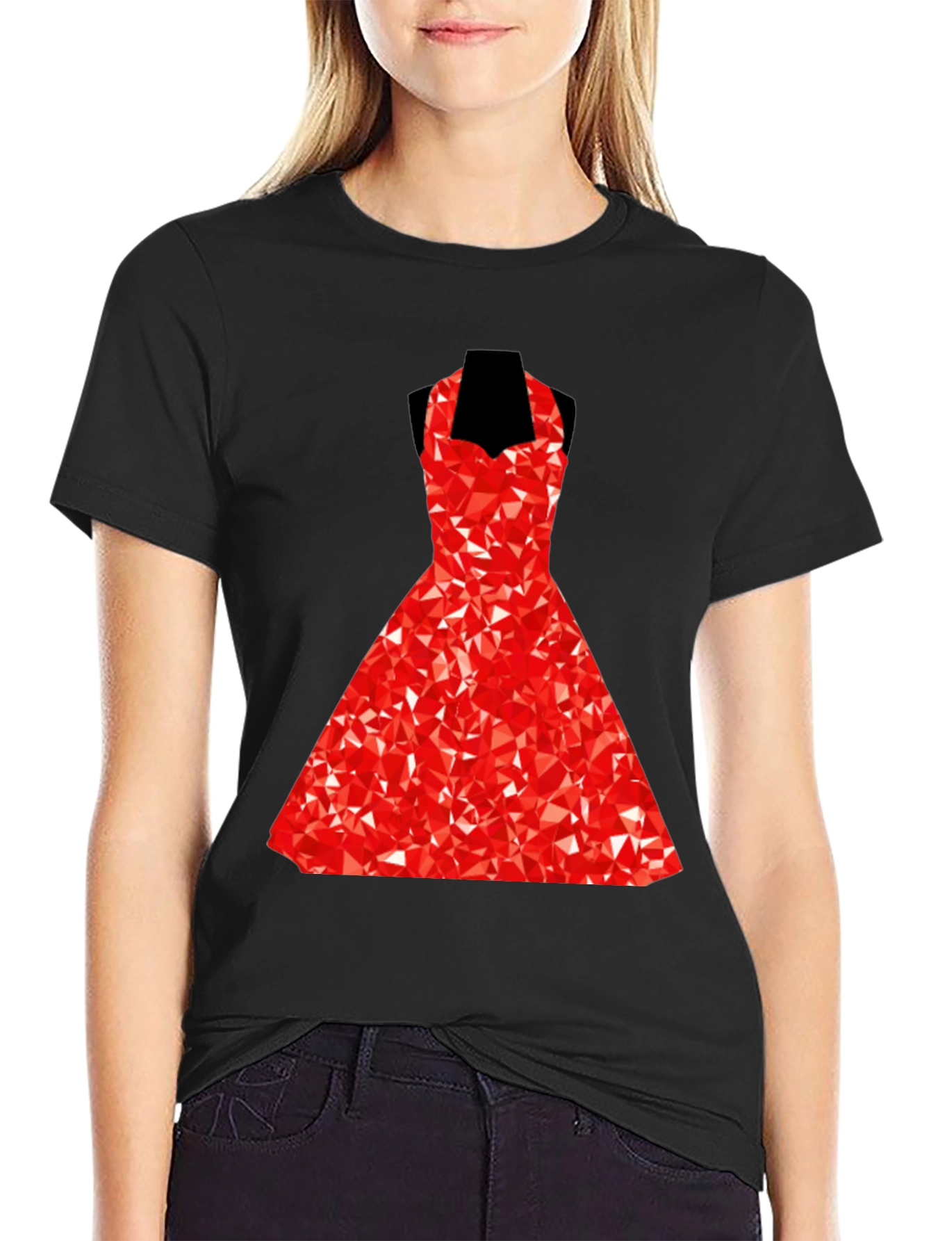 Black Geometric Red Dress Graphic T-Shirt view 2