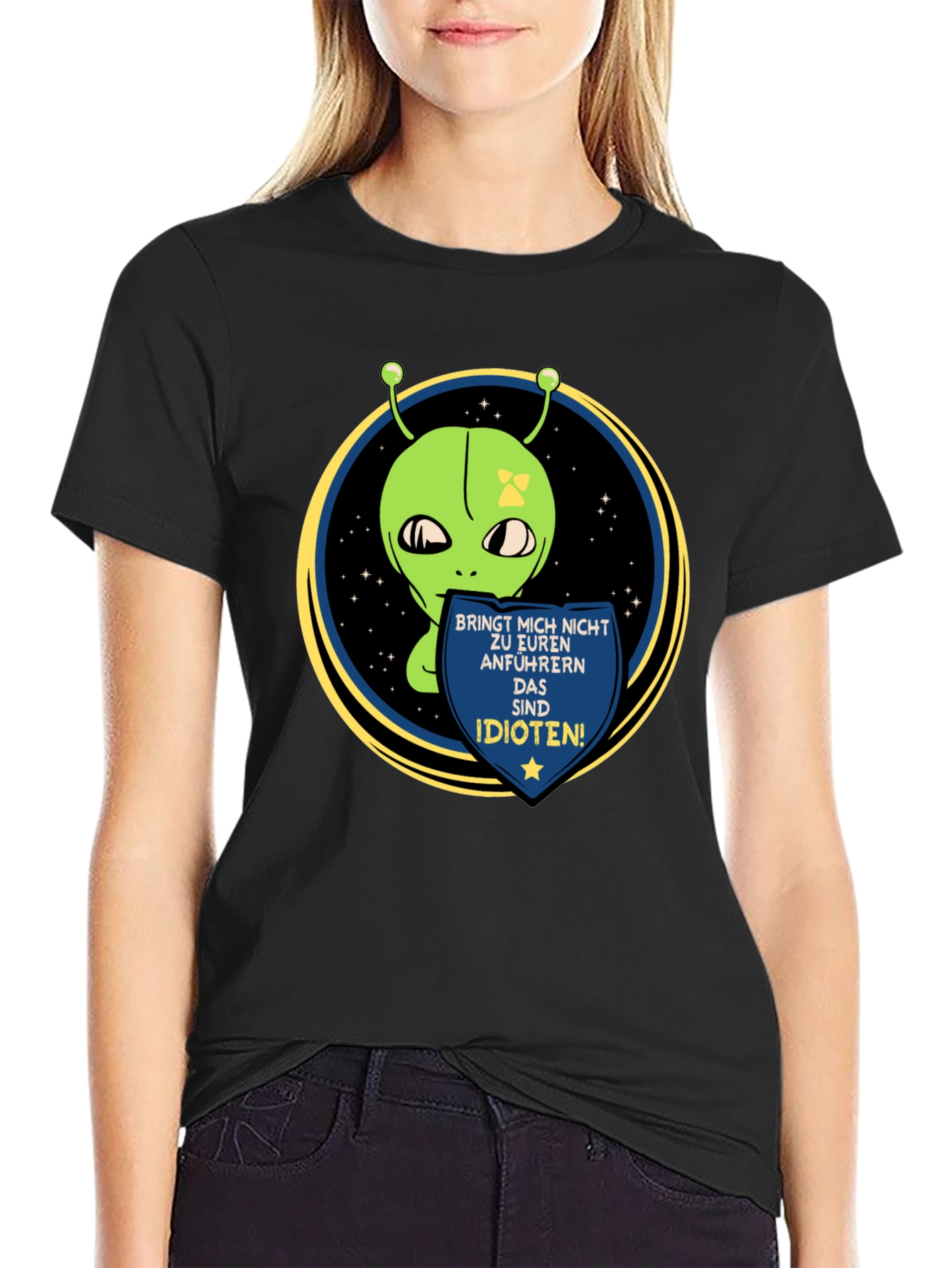 Black Alien Graphic T-Shirt - Funny Sci-Fi Design view 2