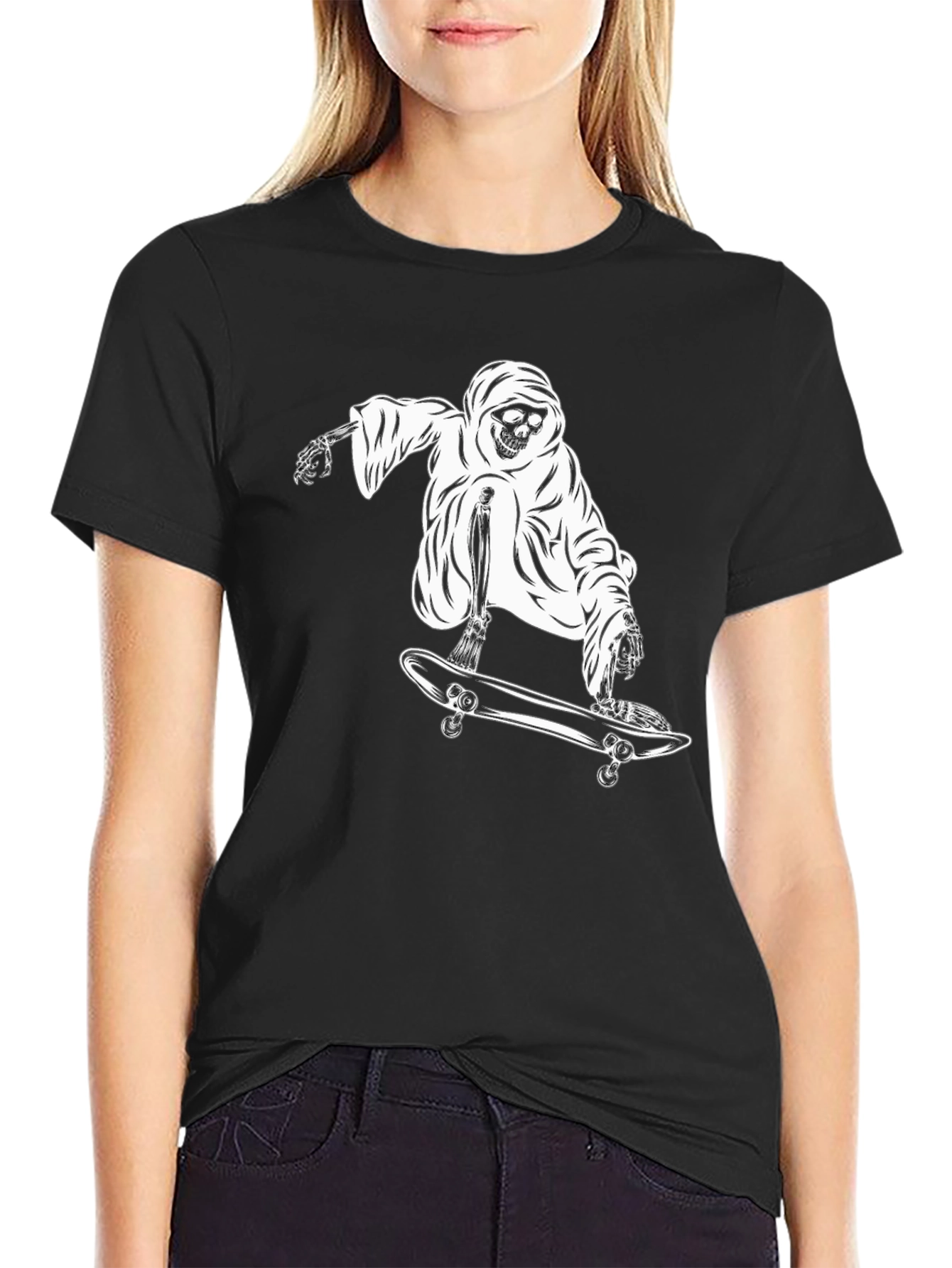 Black Skateboarding Skeleton T-Shirt - Cool Graphic Tee view 2