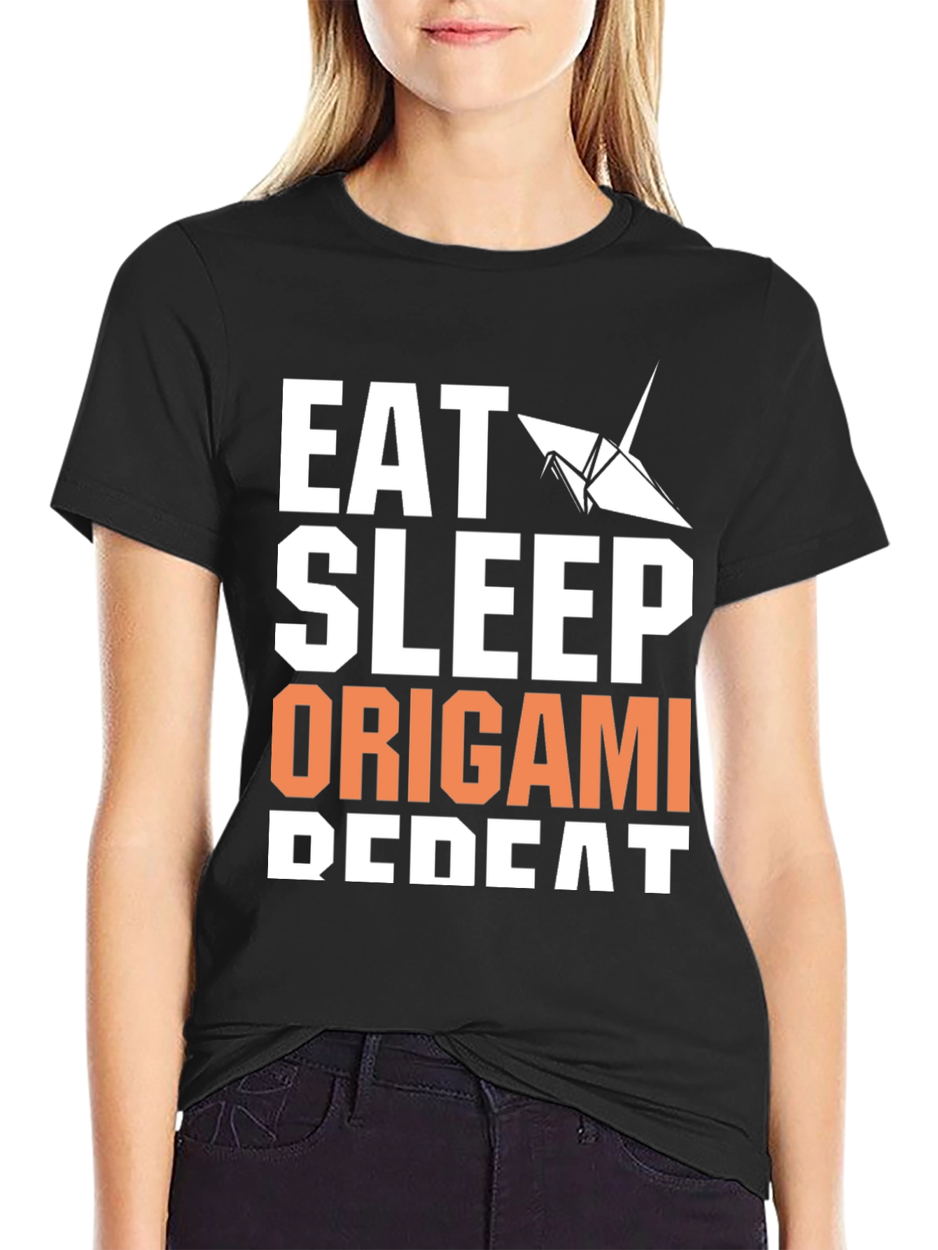 Black Eat Sleep Origami Repeat Graphic Tee view 2