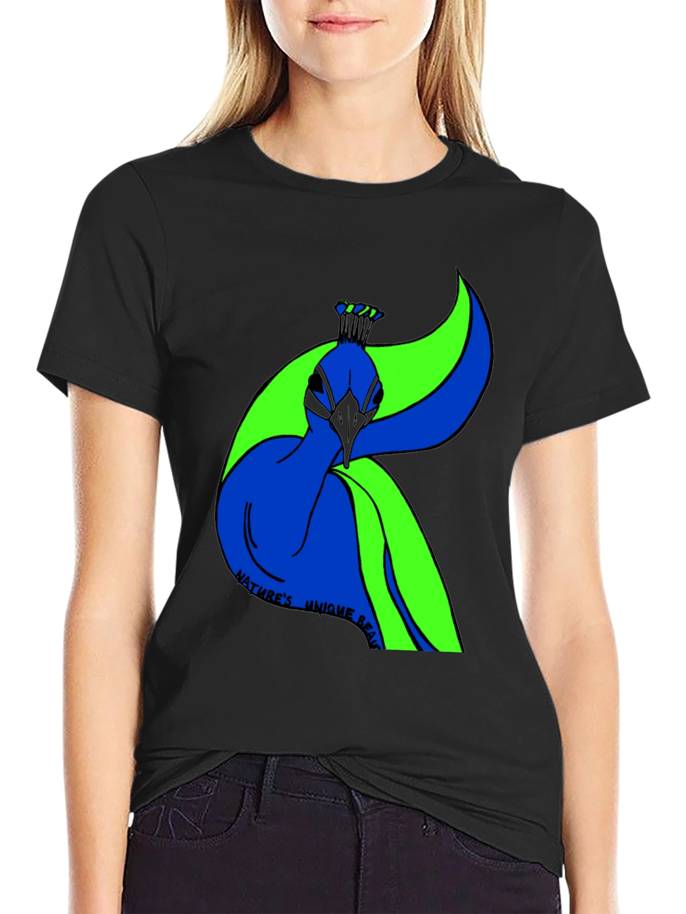 Black Nature's Beauty Peacock Graphic Tee view 2
