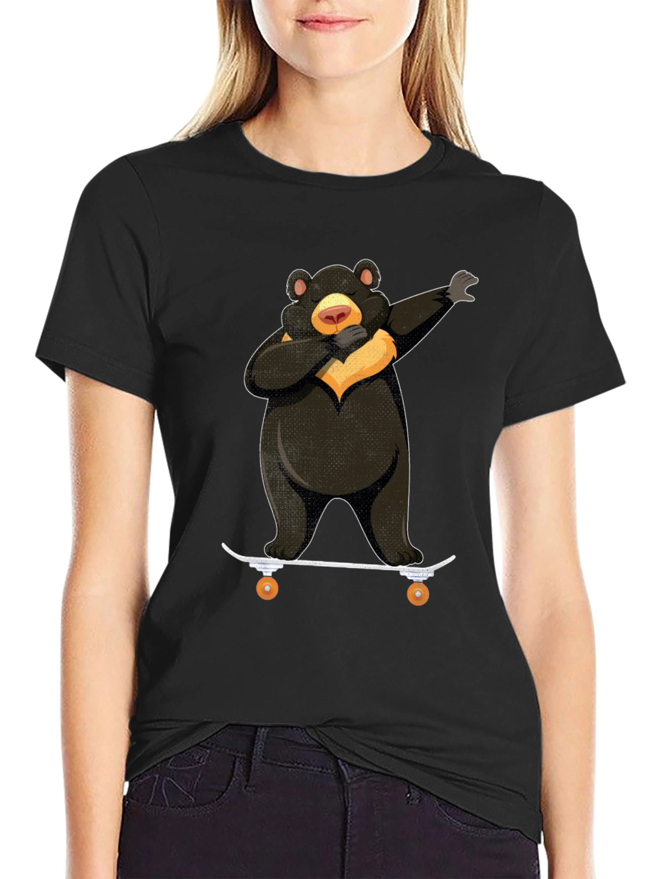 Black Dabbing Bear Skateboard Graphic T-Shirt view 2