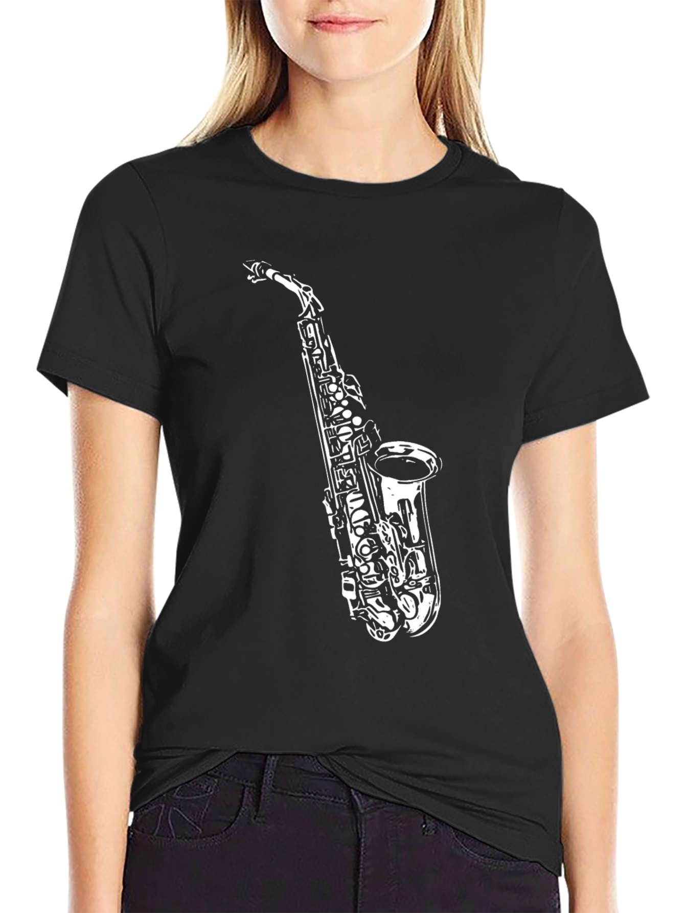 Black Saxophone Graphic Tee - Cool Musician Shirt view 2