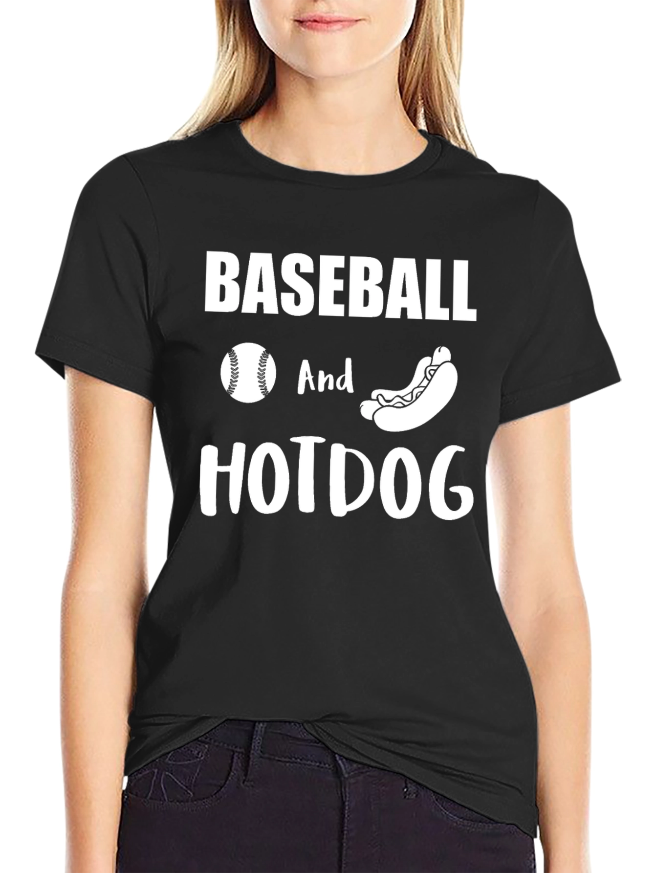 Black Baseball And Hotdog Graphic Tee view 2