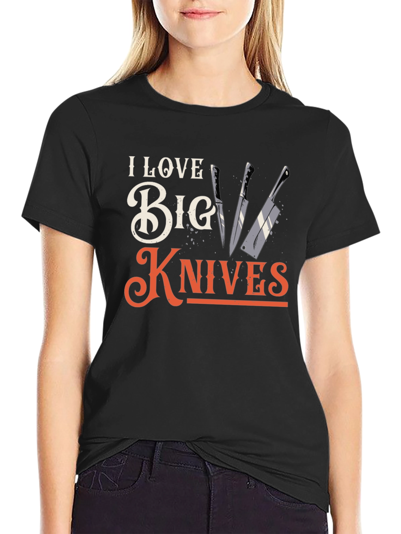 Black I Love Big Knives Graphic Tee - Chef T-Shirt view 2