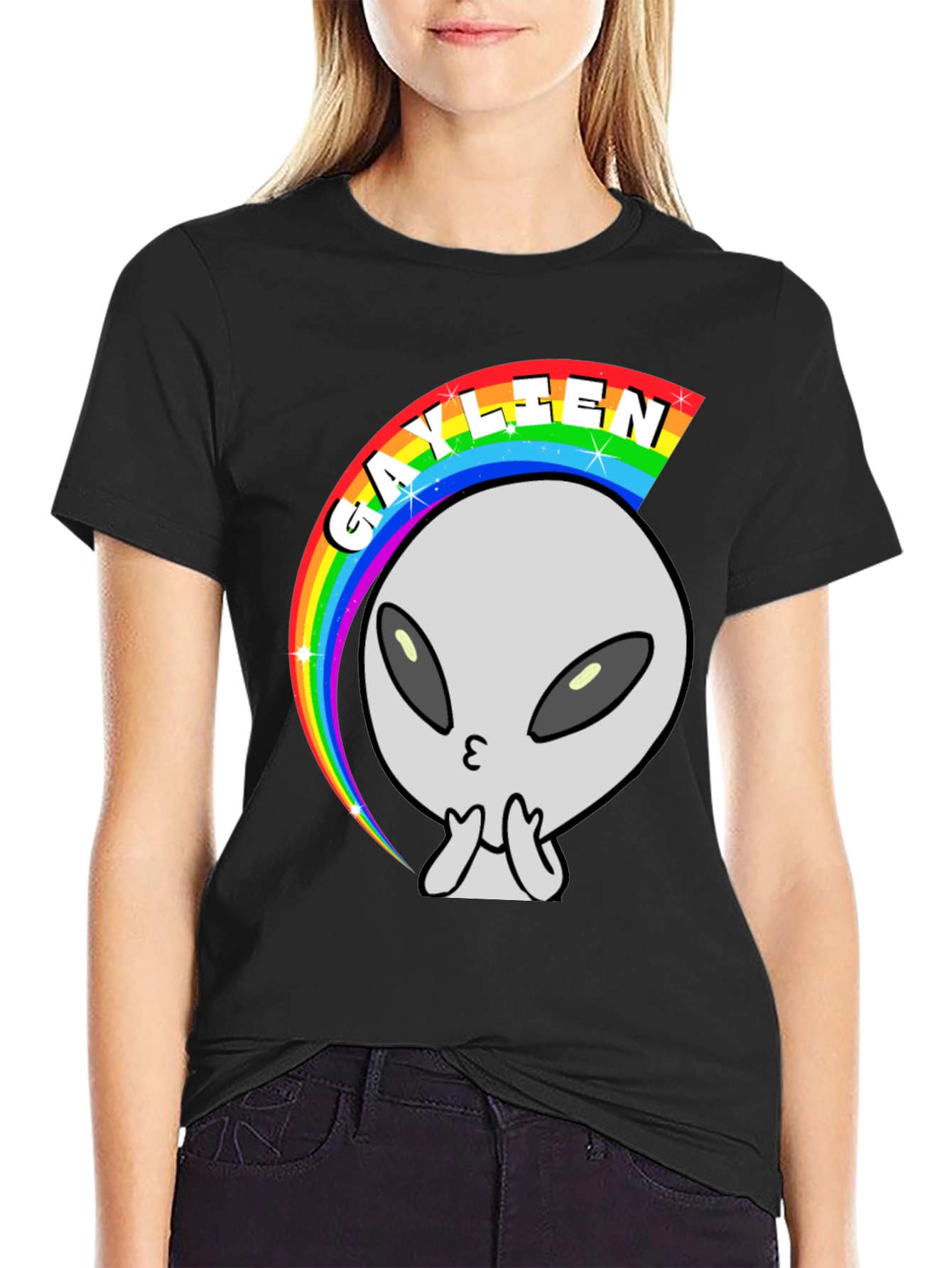 Black Gaylien Rainbow T-Shirt - Black view 2