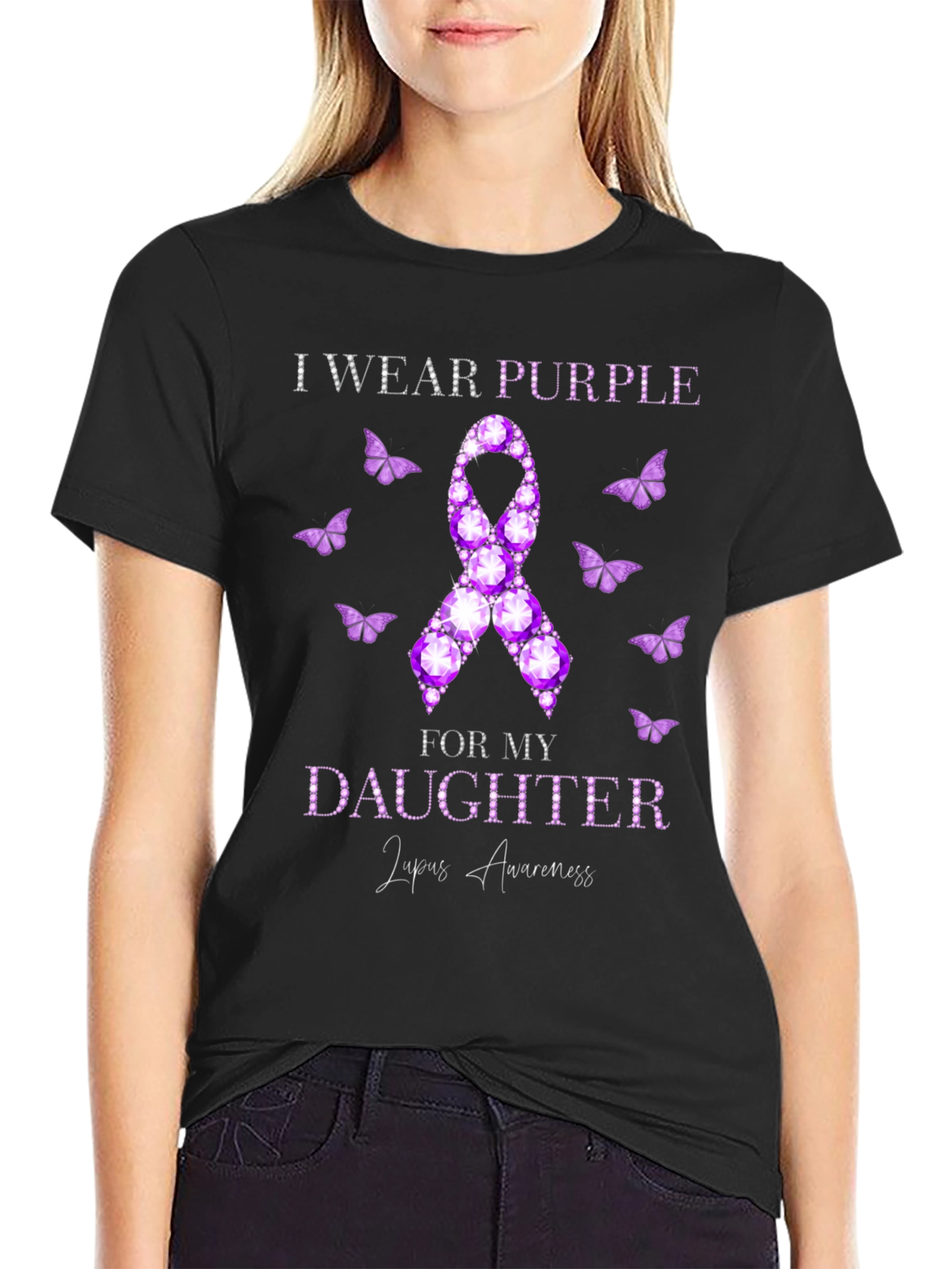 Black Purple Lupus Awareness Daughter T-Shirt view 2