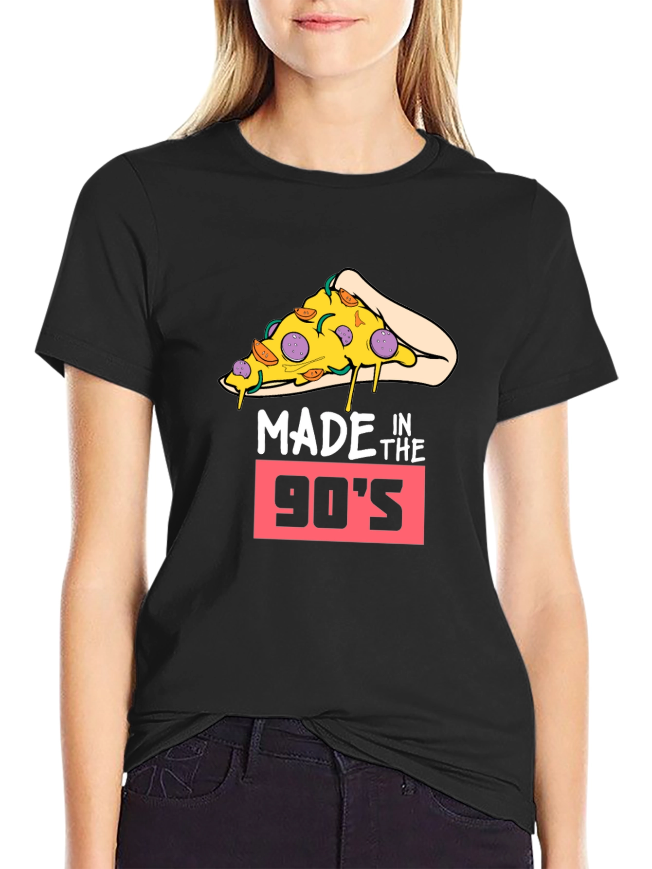 Black Made in the 90's Pizza Slice T-Shirt - Retro Style view 2